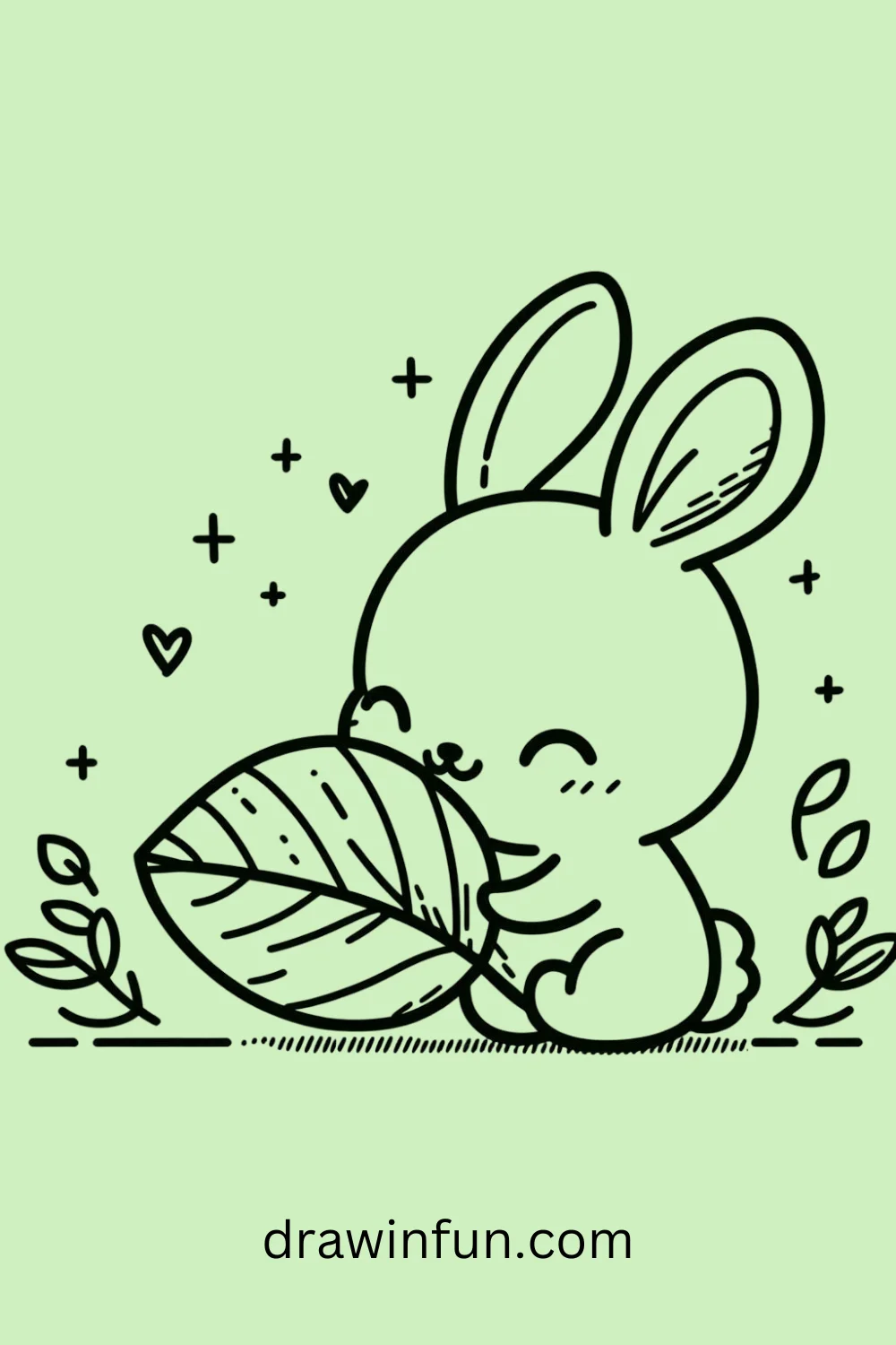 Bunny with a Leaf easy drawing