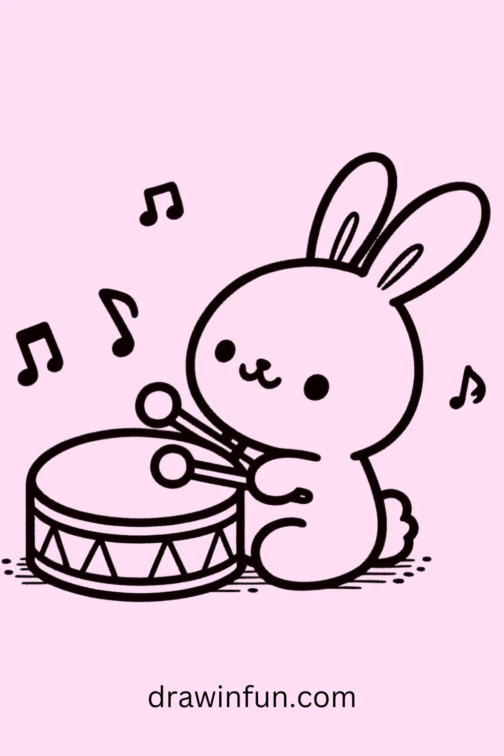 Bunny with a Toy Drum easy drawing