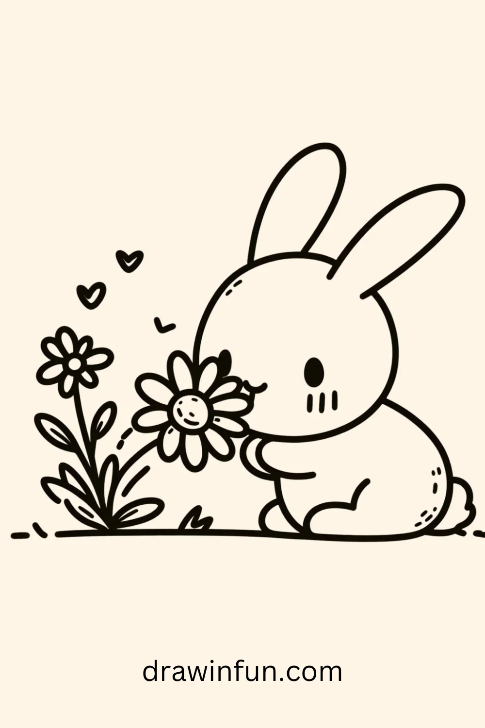 Bunny Sniffing a Flower easy drawing