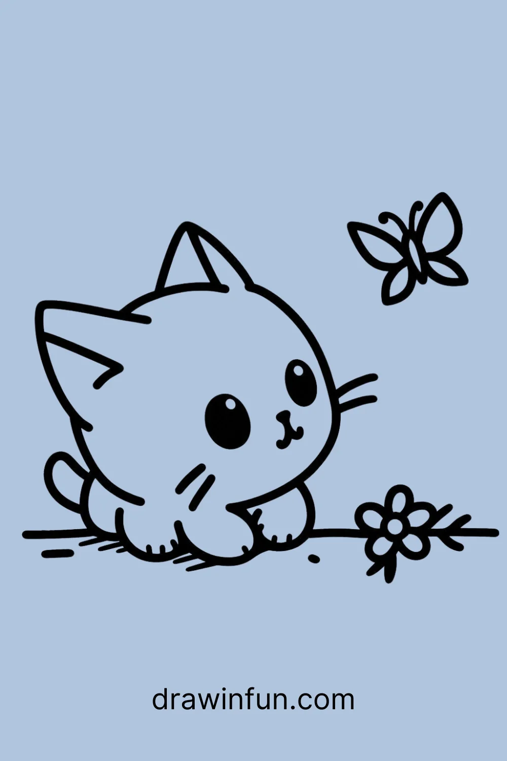 Cat with a Butterfly easy drawing