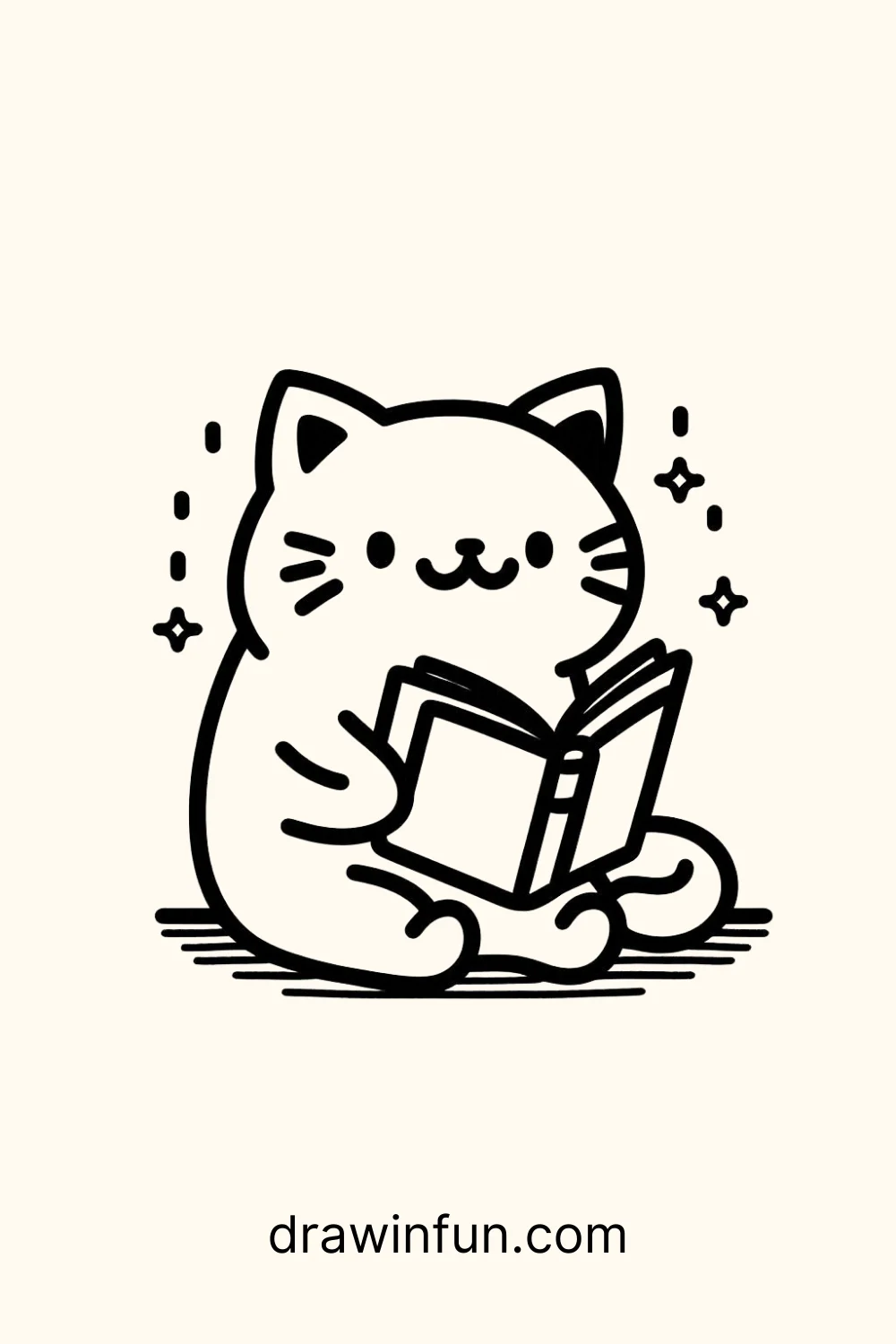 Cat with a Book easy drawing