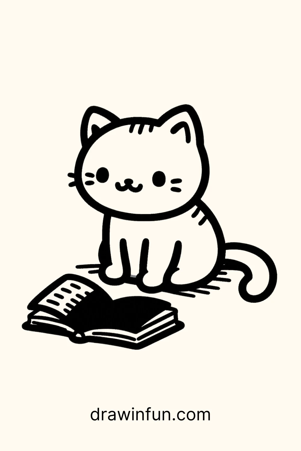 Cat with a Book easy drawing