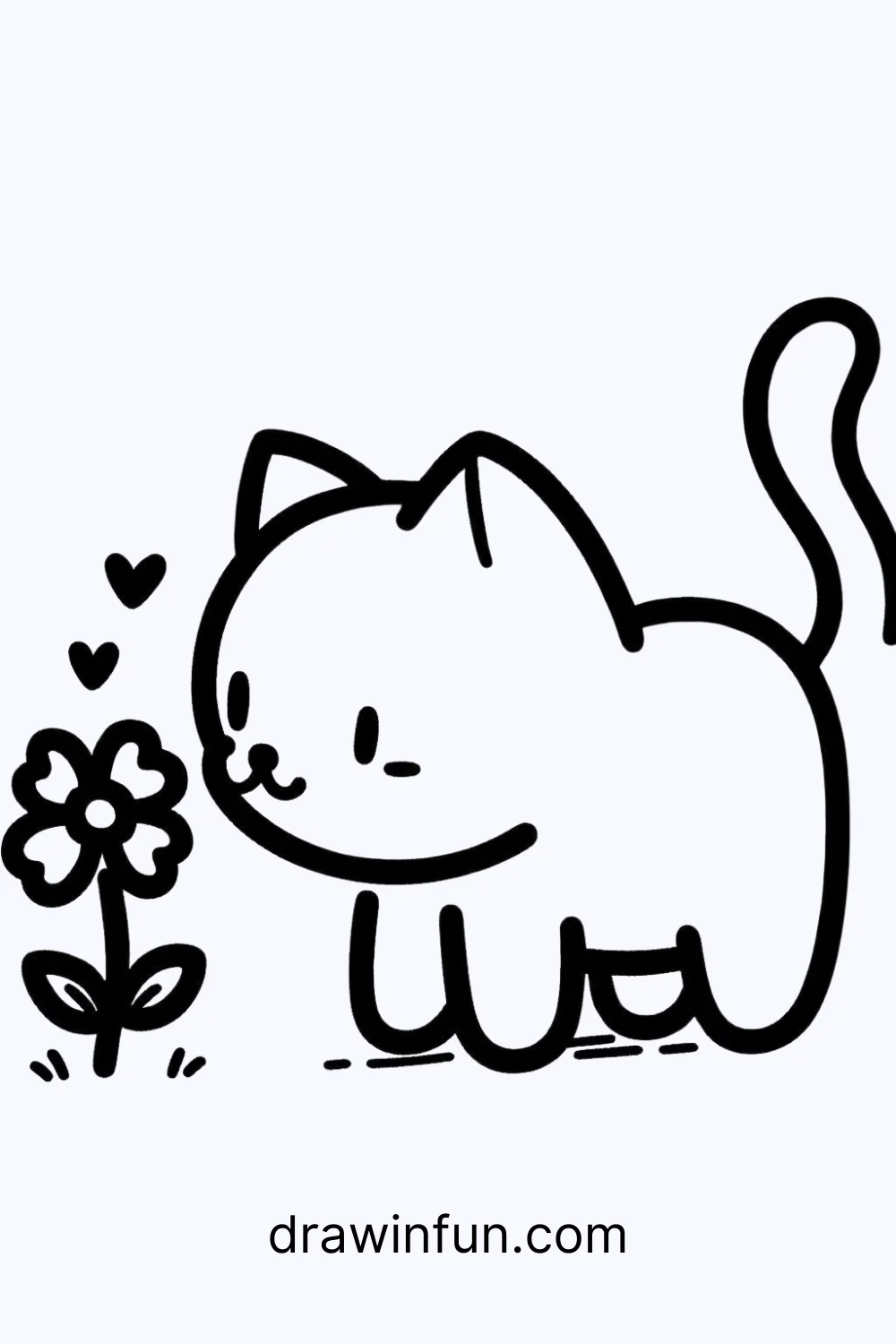 Cat with a Flower easy drawing