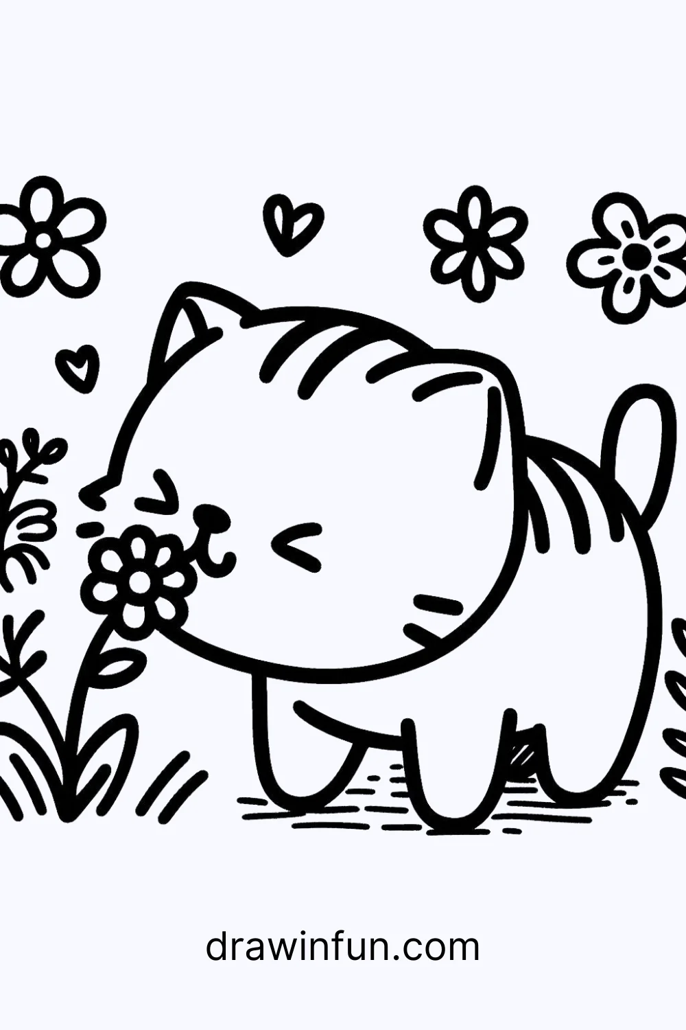 Cat with a Flower easy drawing