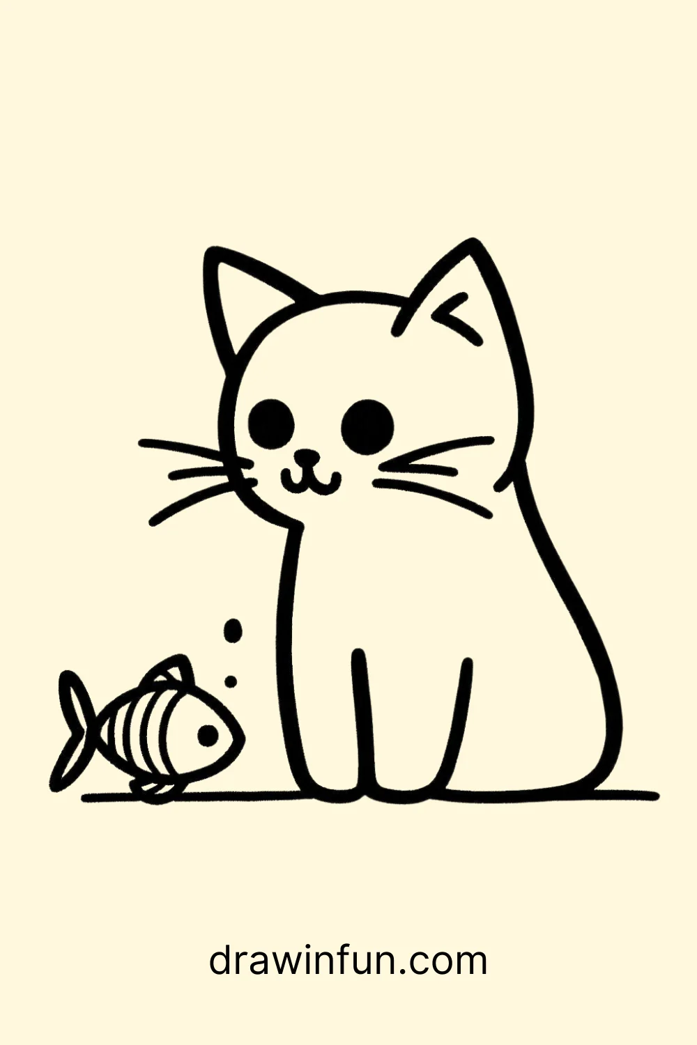 Cat with Fish easy drawing