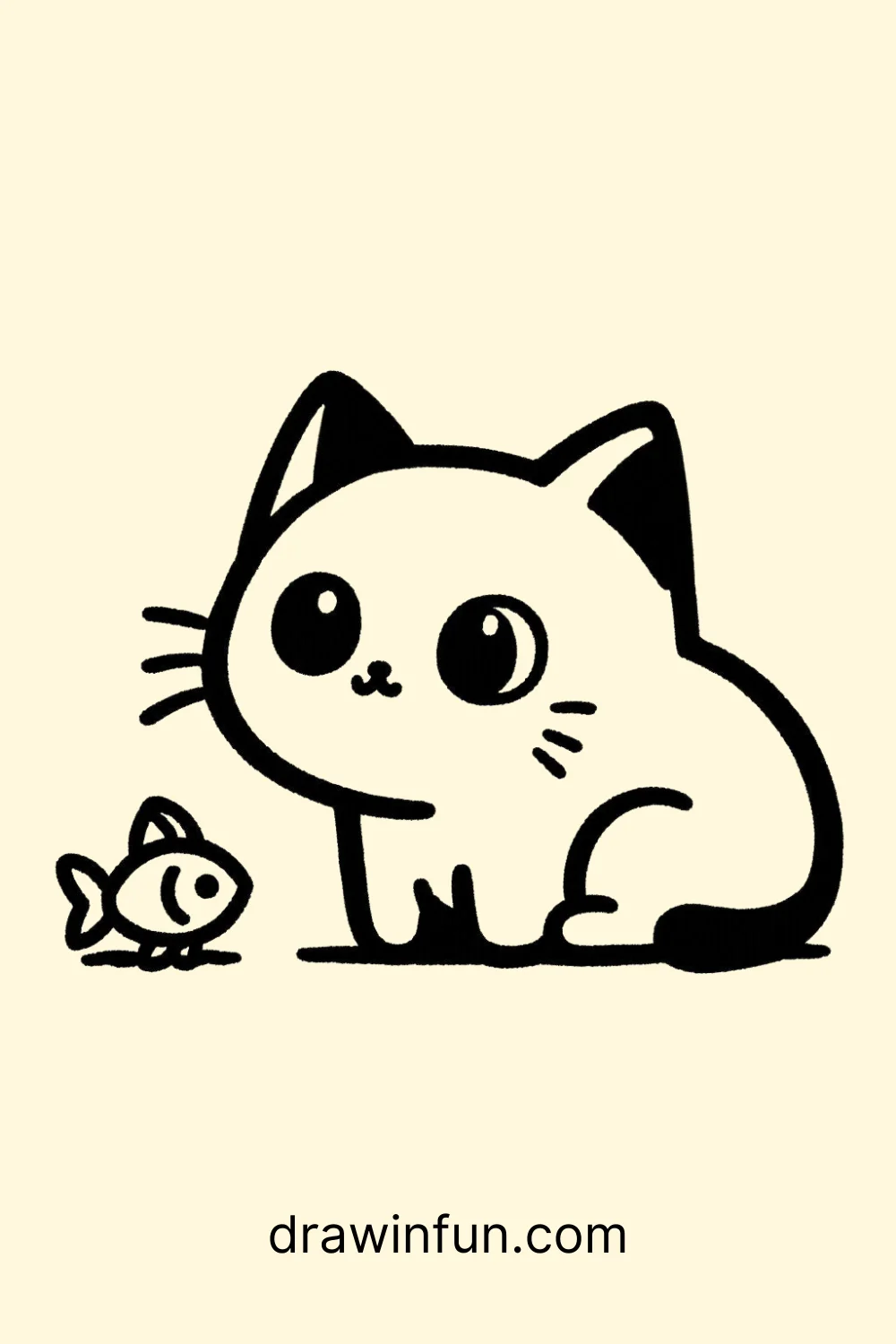 Cat with Fish easy drawing