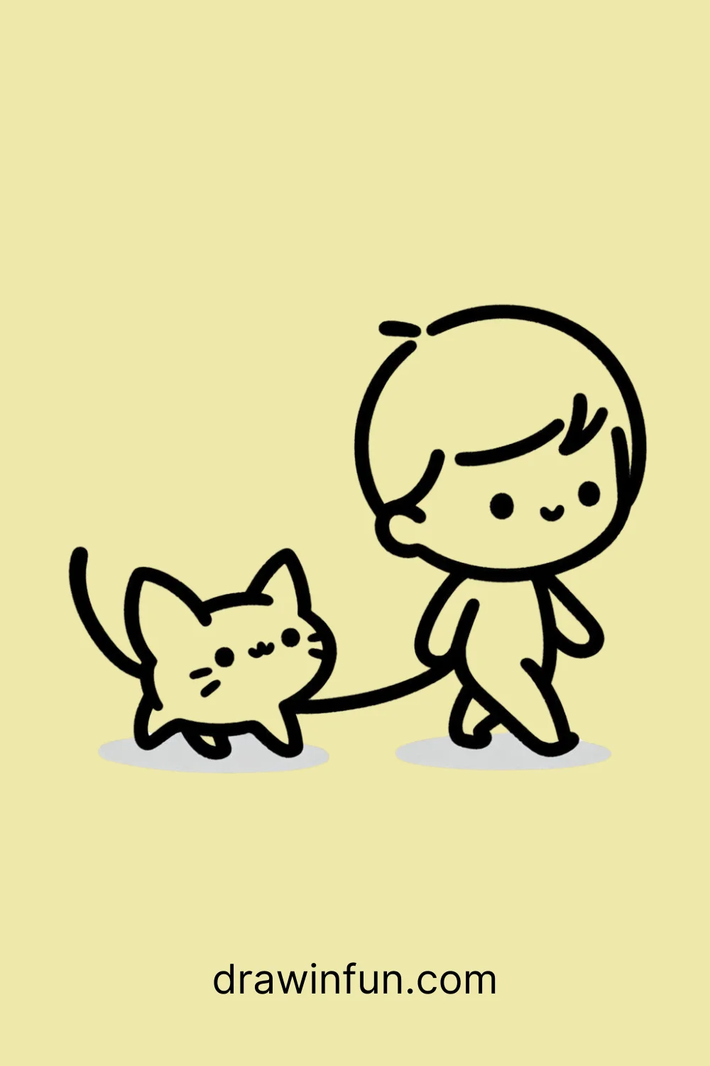 Cat with Owner Walking easy drawing