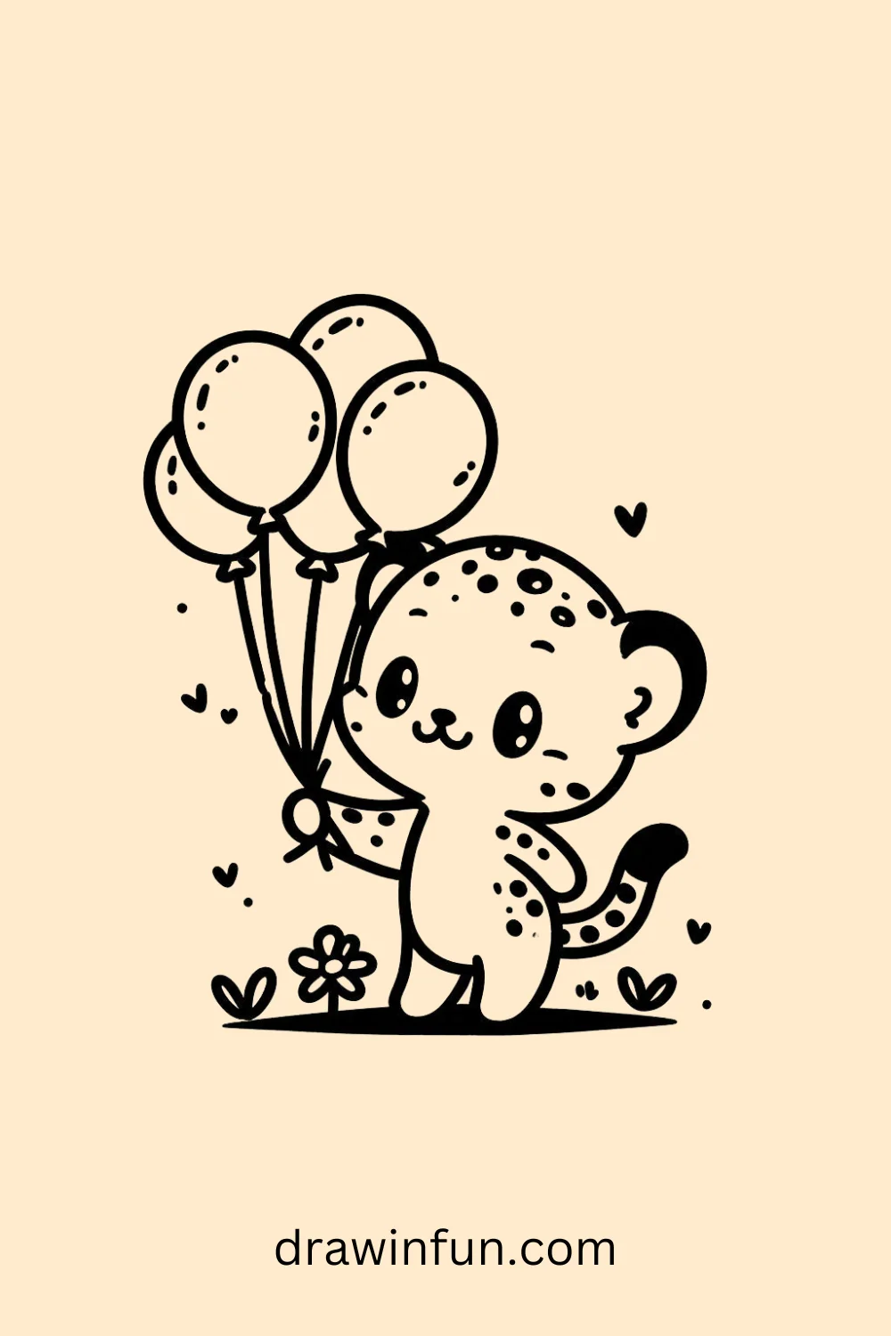 Cheetah with Balloons easy drawing