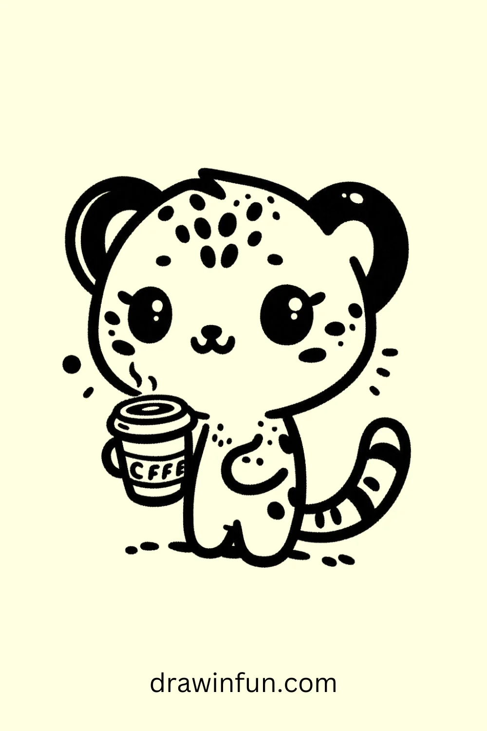 Cheetah with a Coffee Cup easy drawing