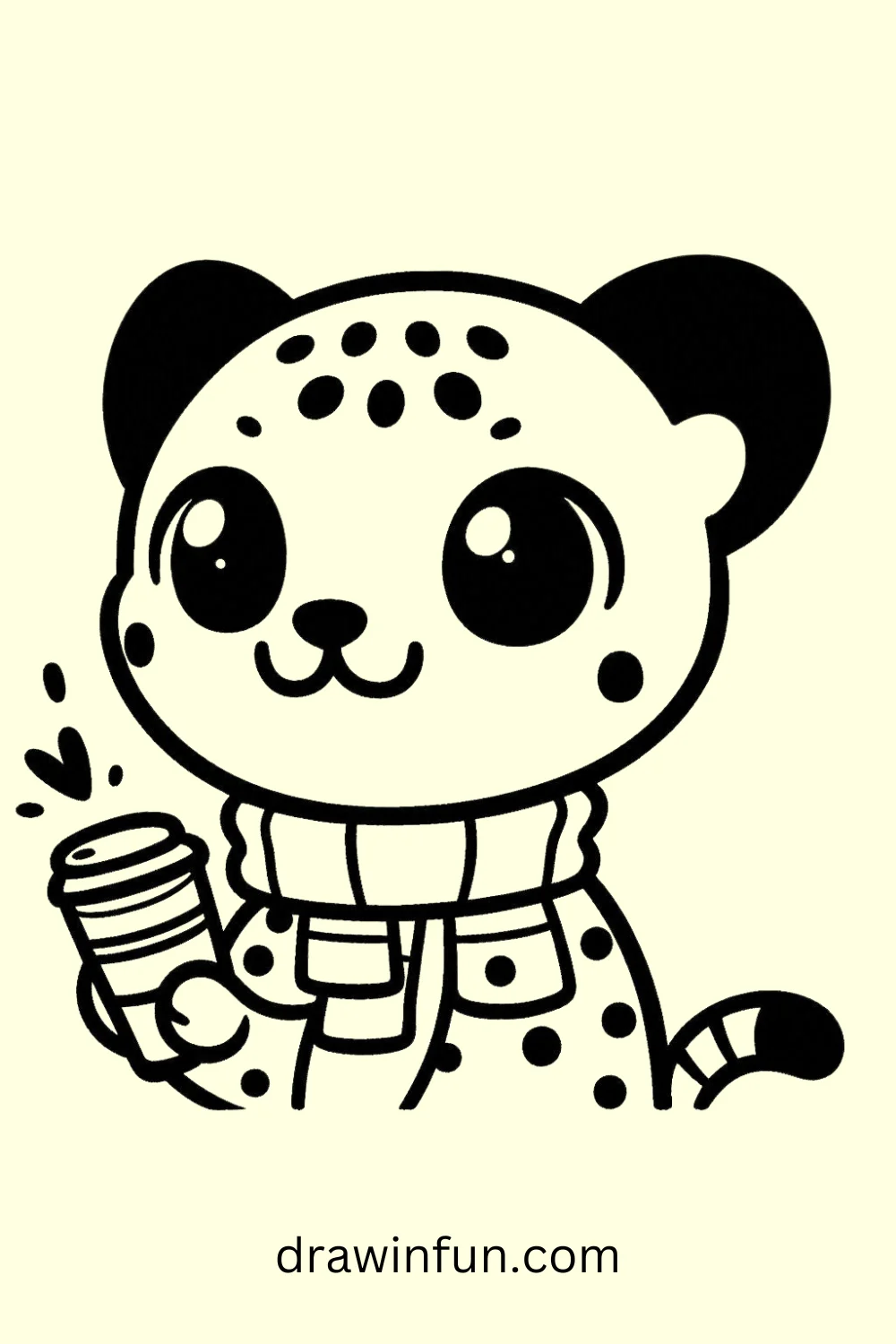 Cheetah with a Coffee Cup easy drawing