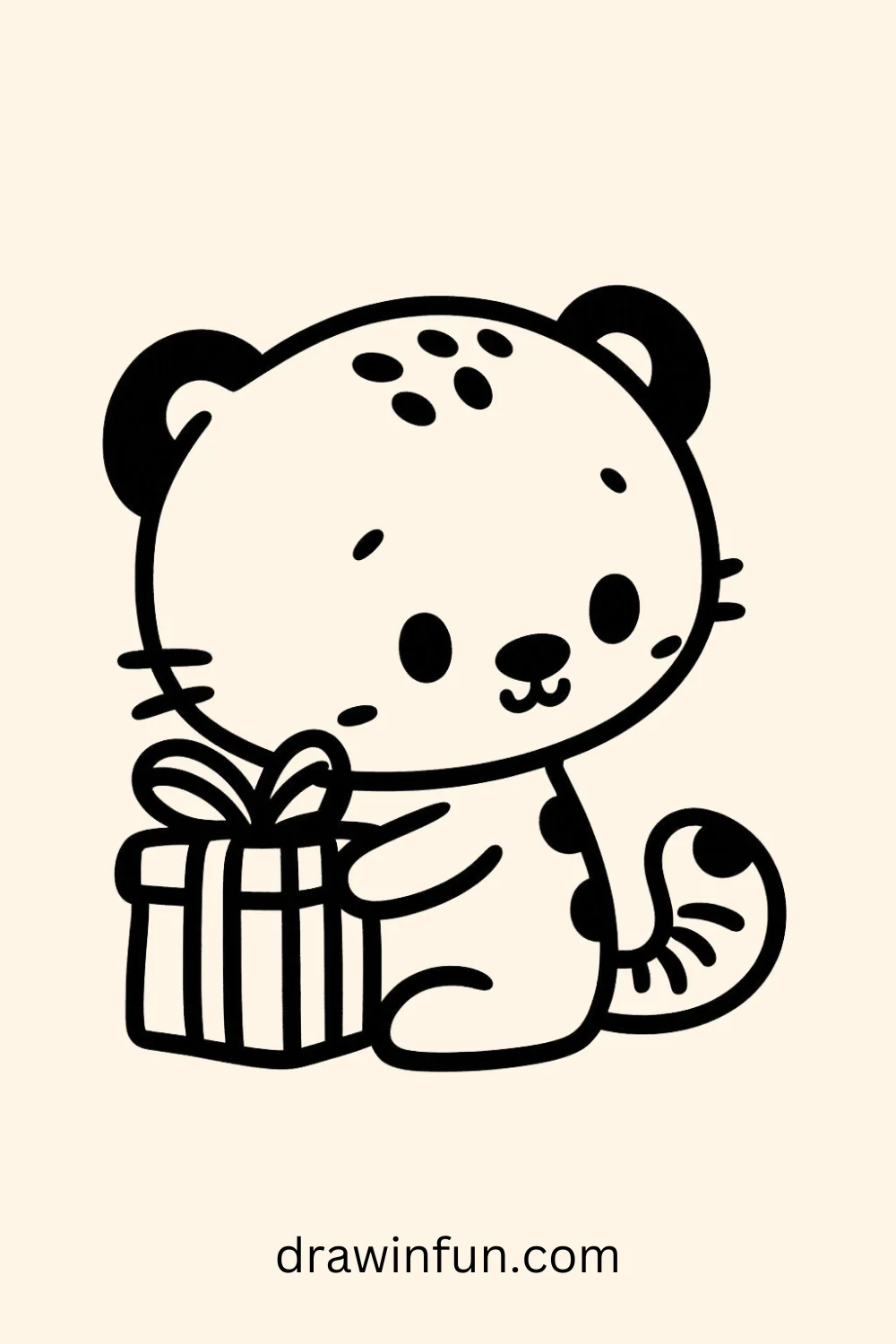 Cheetah with a Gift Box easy drawing