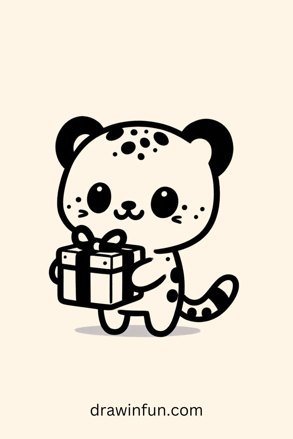 Cheetah with a Gift Box easy drawing