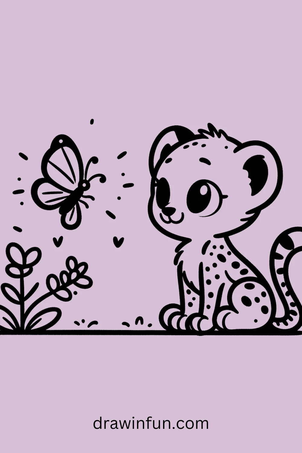 Cheetah and Butterfly easy drawing