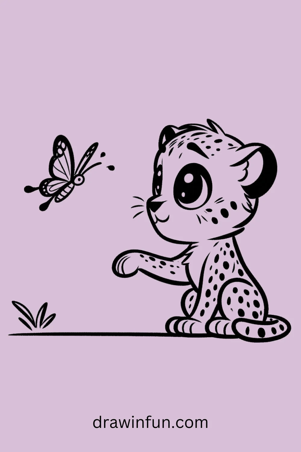 Cheetah and Butterfly easy drawing