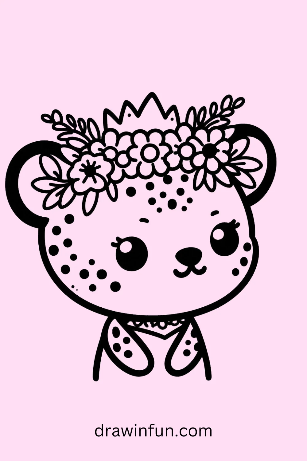 Cheetah with a Flower Crown easy drawing