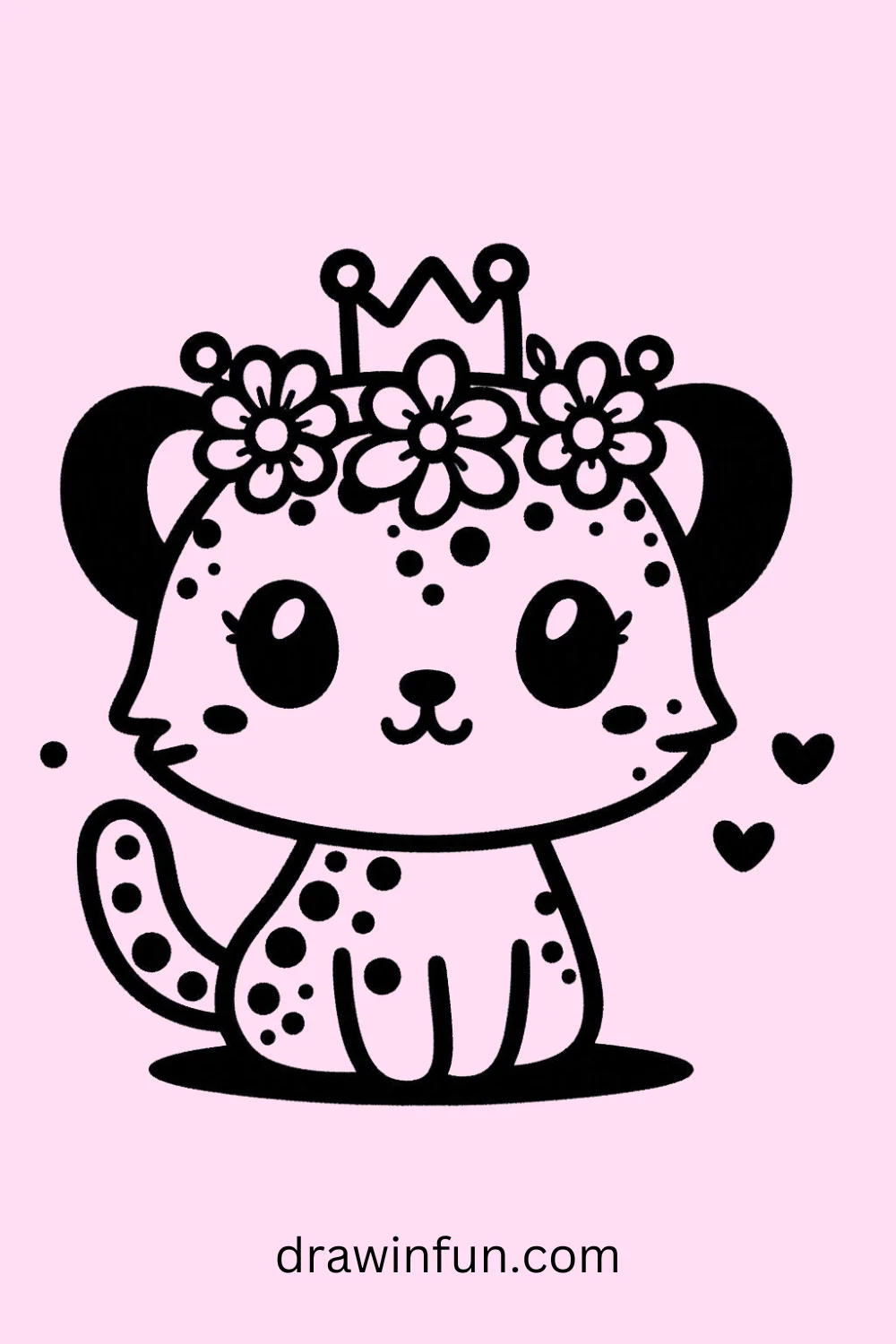 Cheetah with a Flower Crown easy drawing