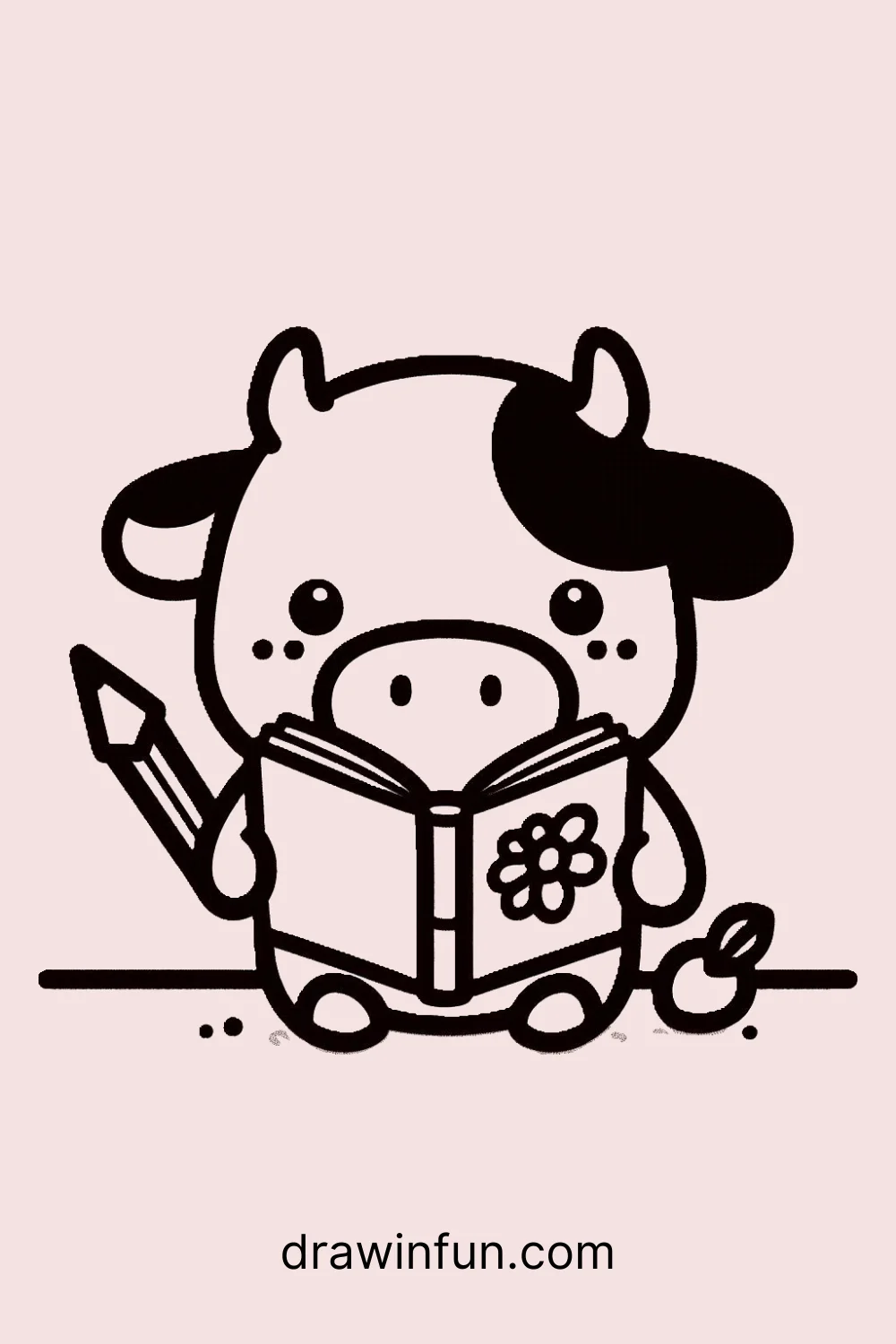 Cow with a Book easy drawing