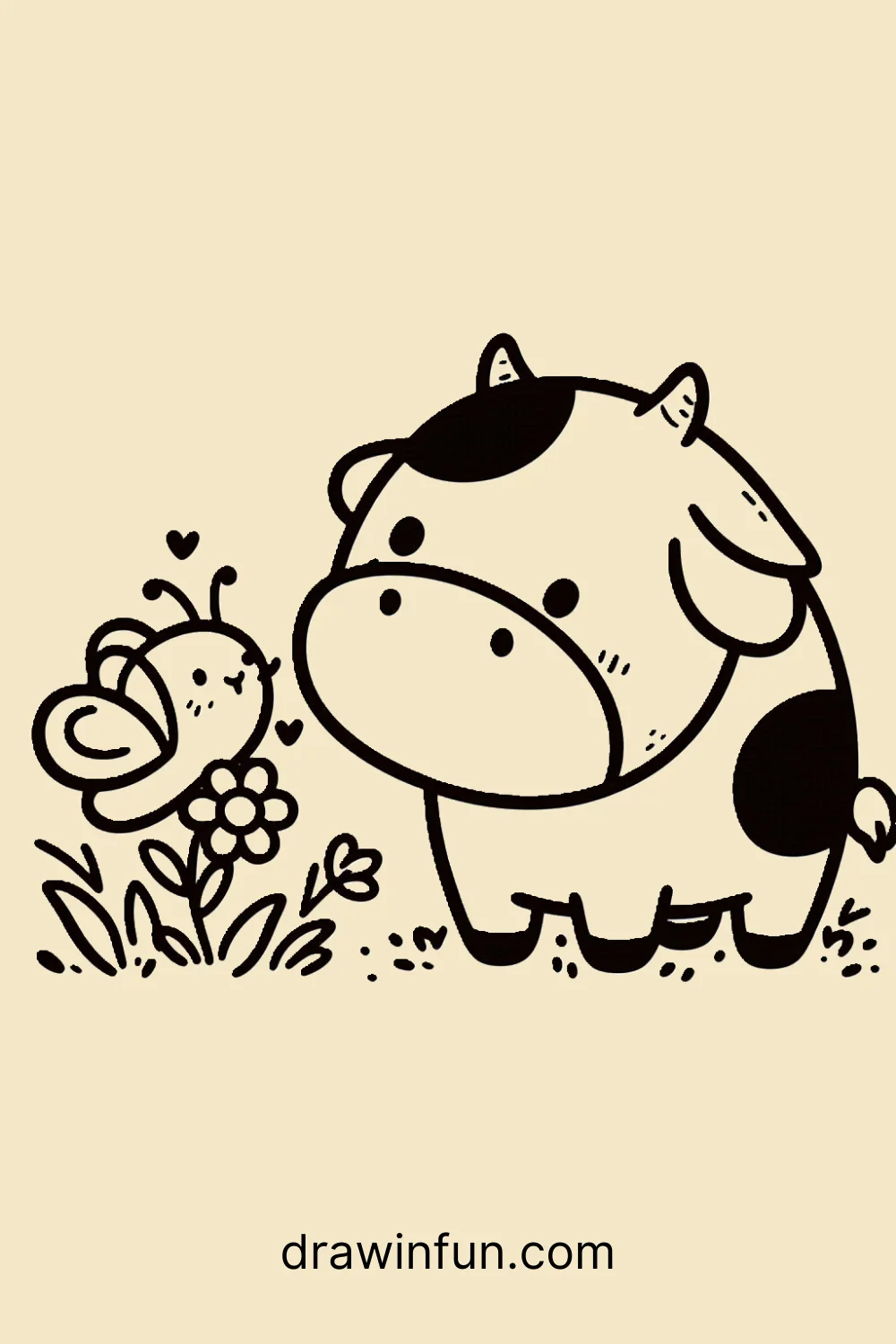 Cow with a Butterfly easy drawing