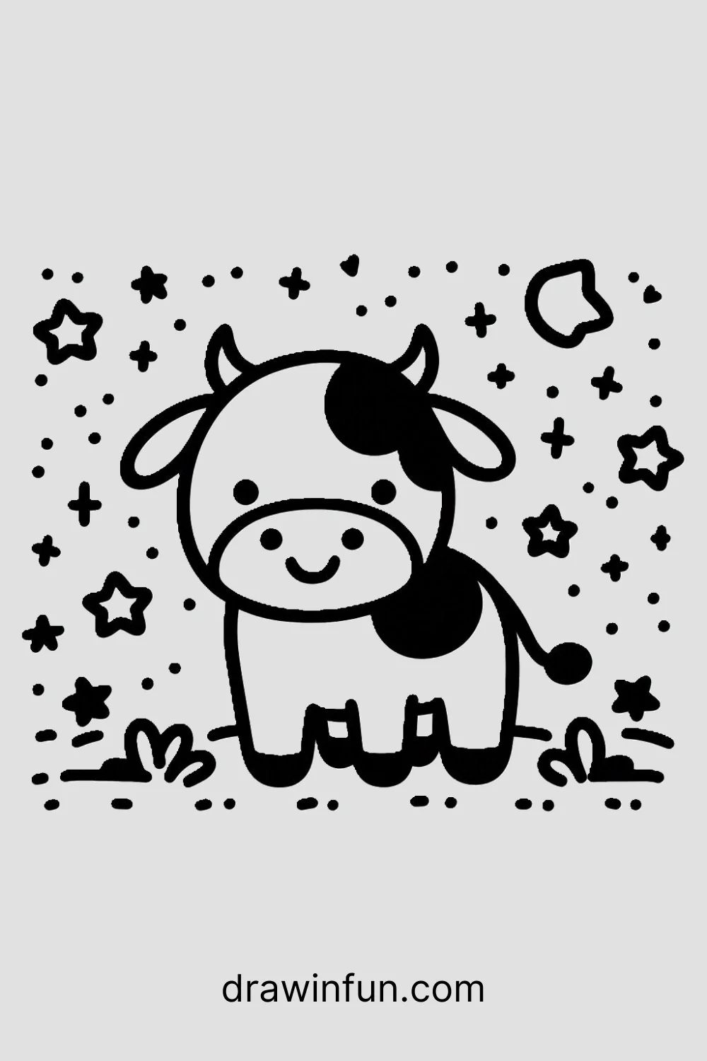 Cow with Stars easy drawing