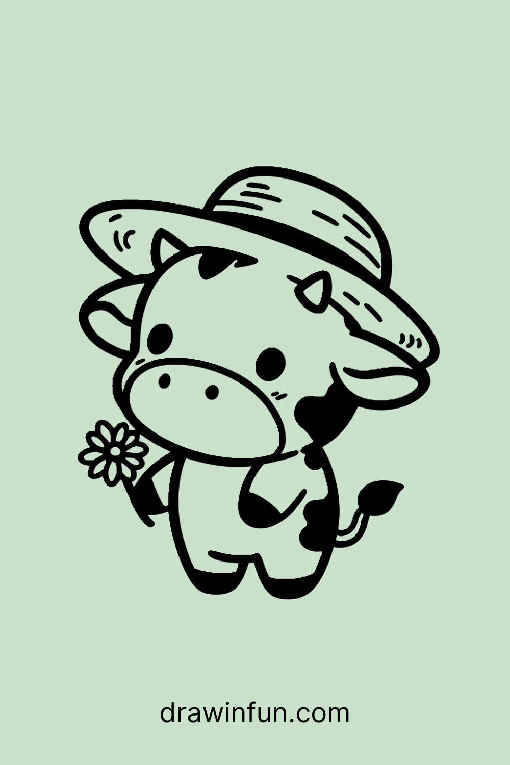 Cow with a Straw Hat easy drawing