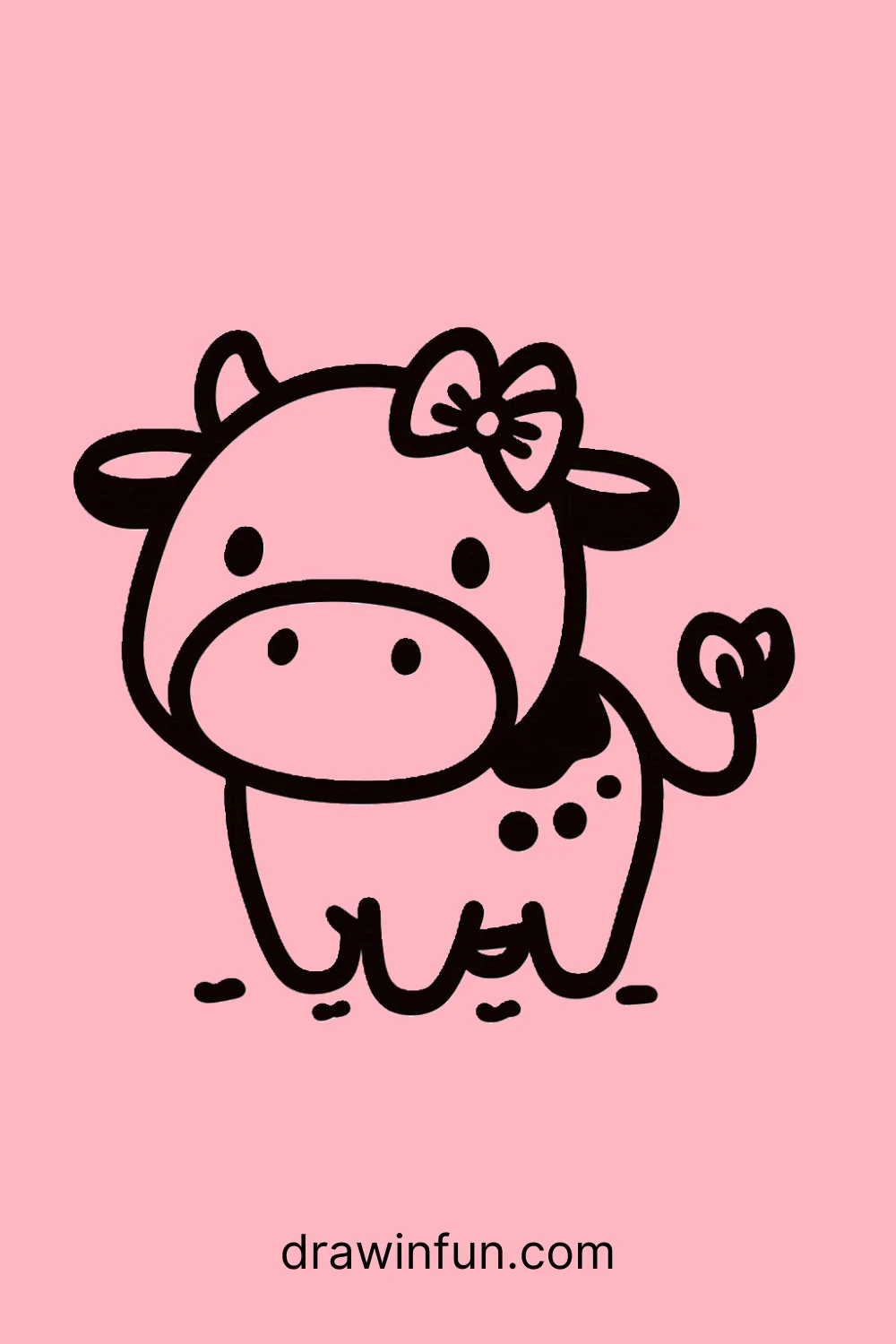 Cow with a Bow easy drawing