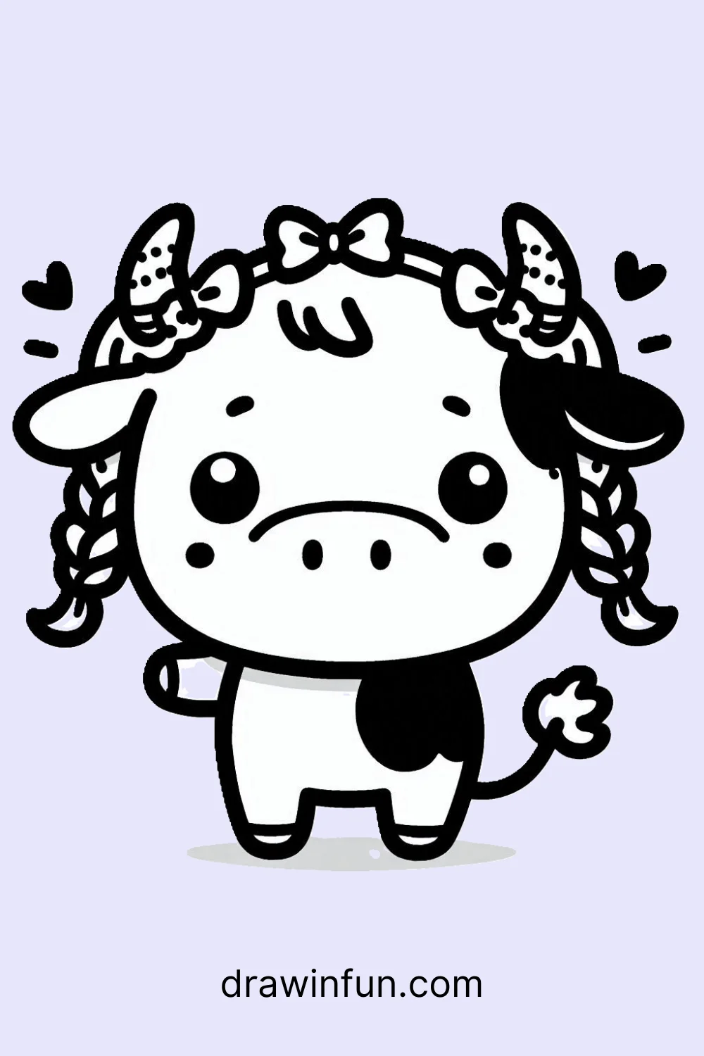 cow with cute pigtails easy drawing