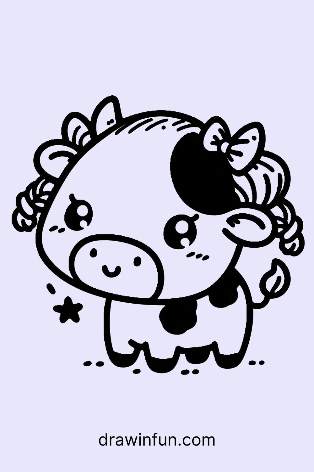 cow with cute pigtails easy drawing