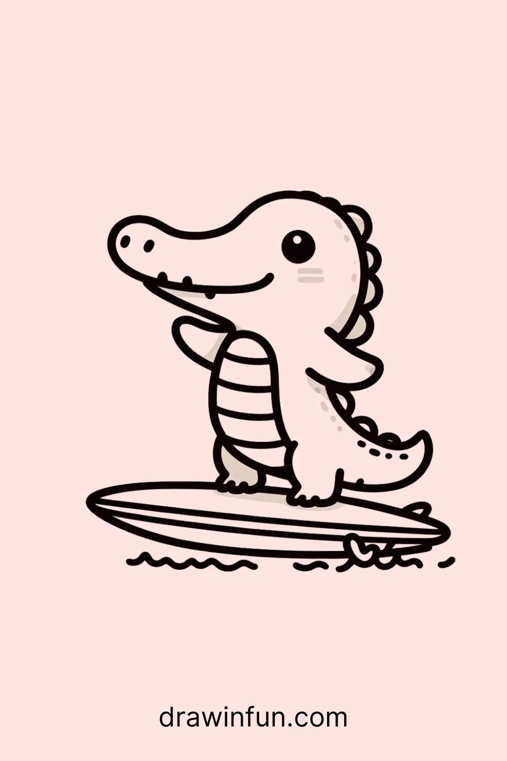 Crocodile on a Surfboard easy drawing