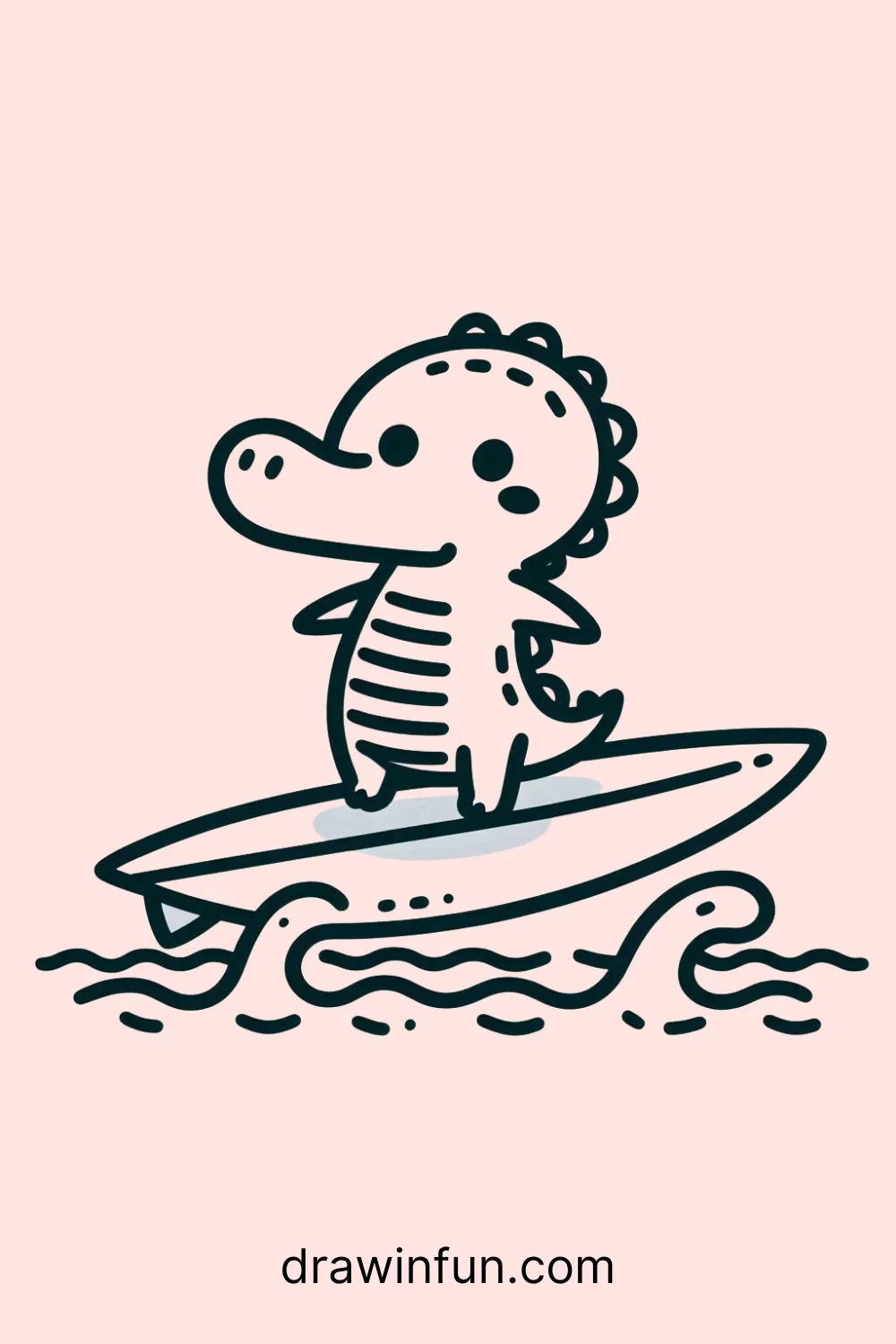 Crocodile on a Surfboard easy drawing