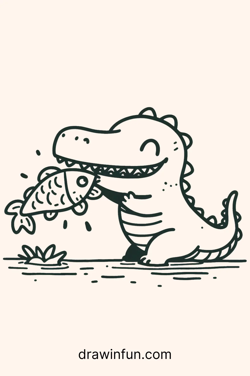 Crocodile with a Fish easy drawing