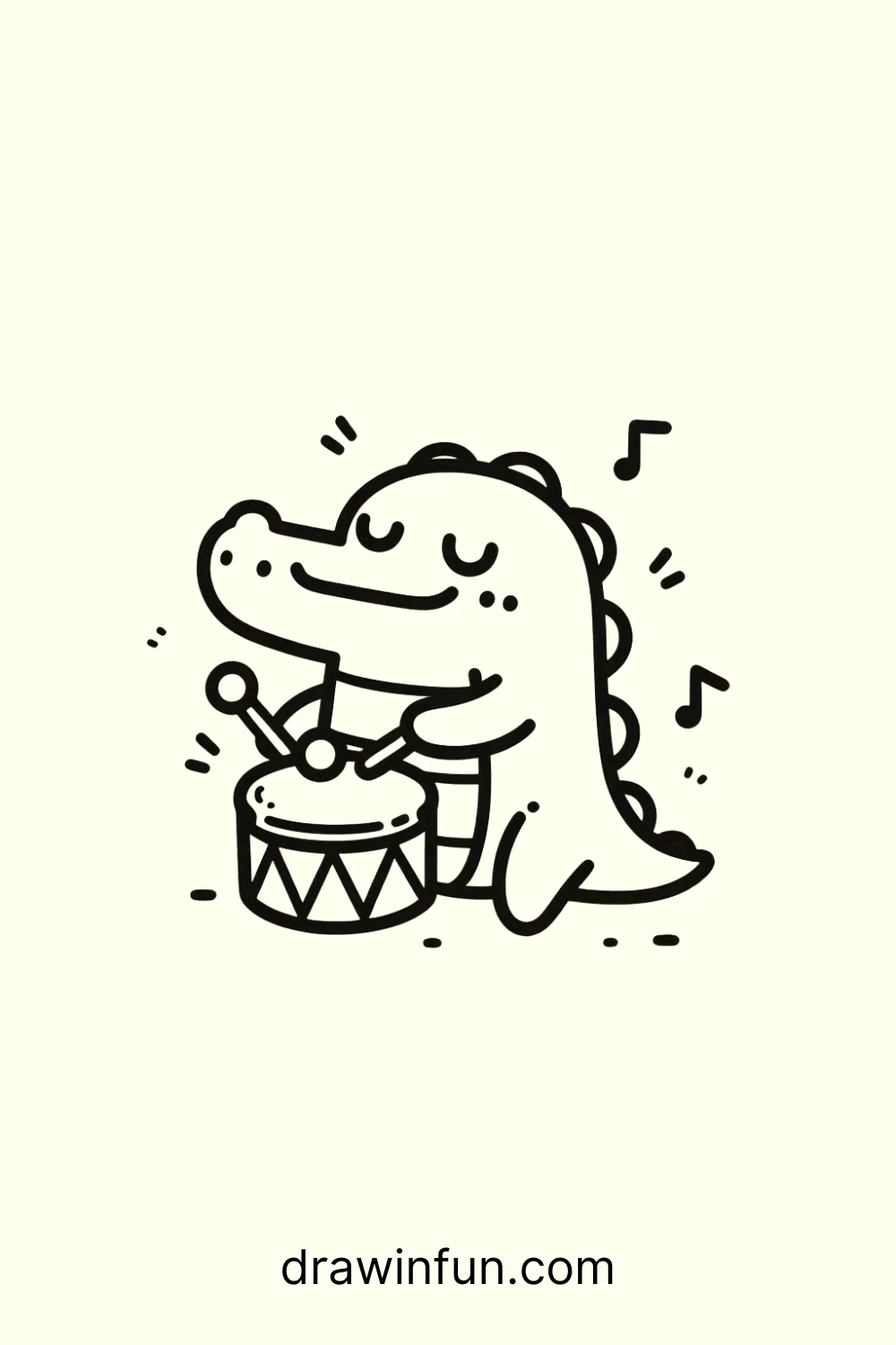 Crocodile with a Drum easy drawing