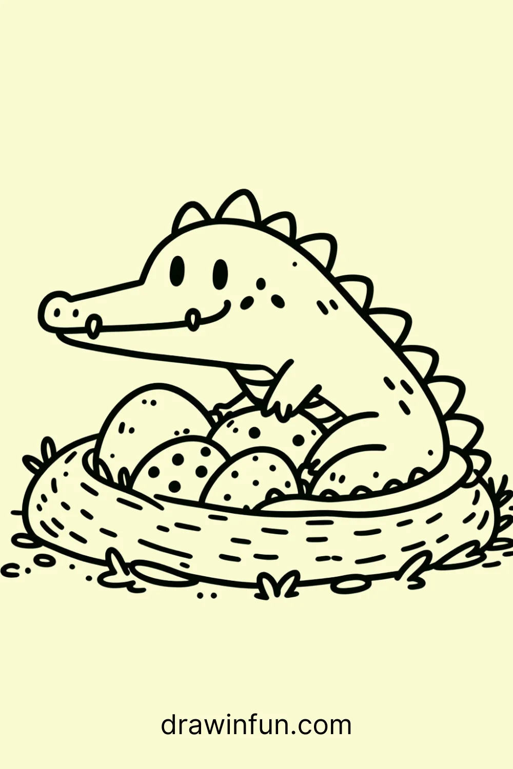 Crocodile with a Nest of Eggs easy drawing