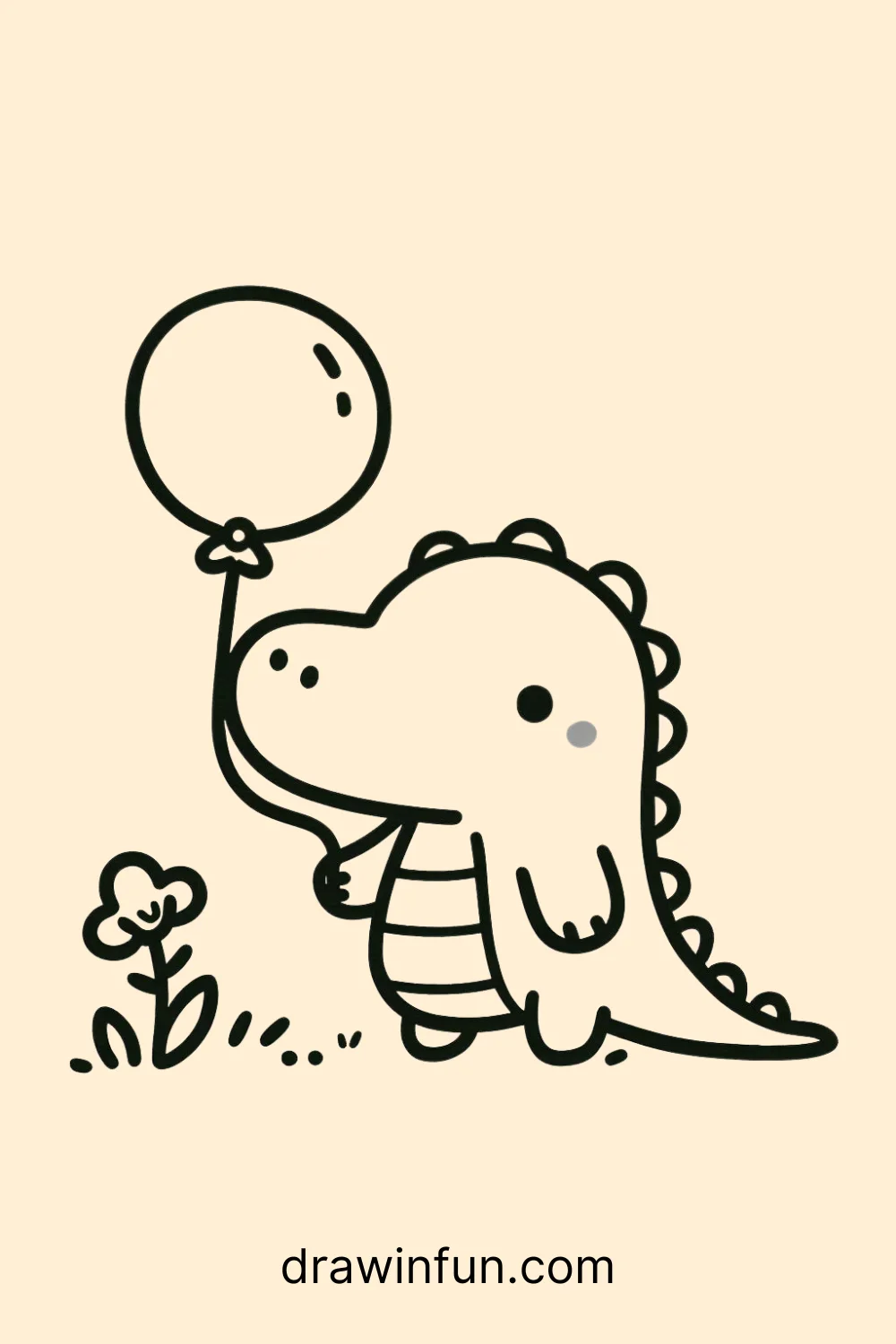 Crocodile with a Balloon easy drawing