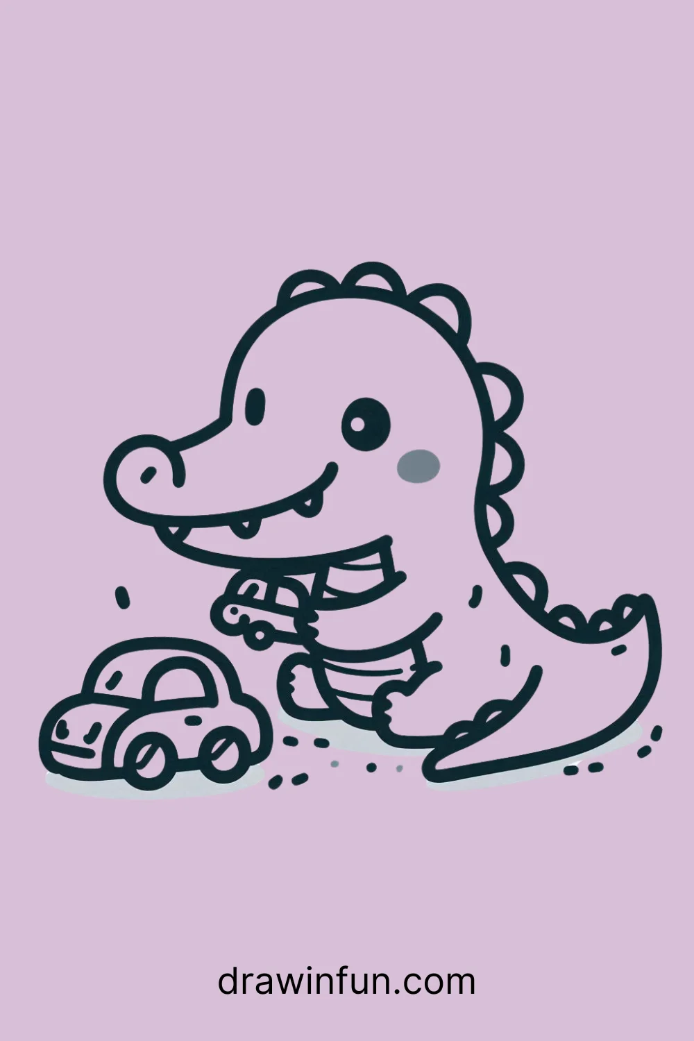 Crocodile with a Toy Car easy drawing