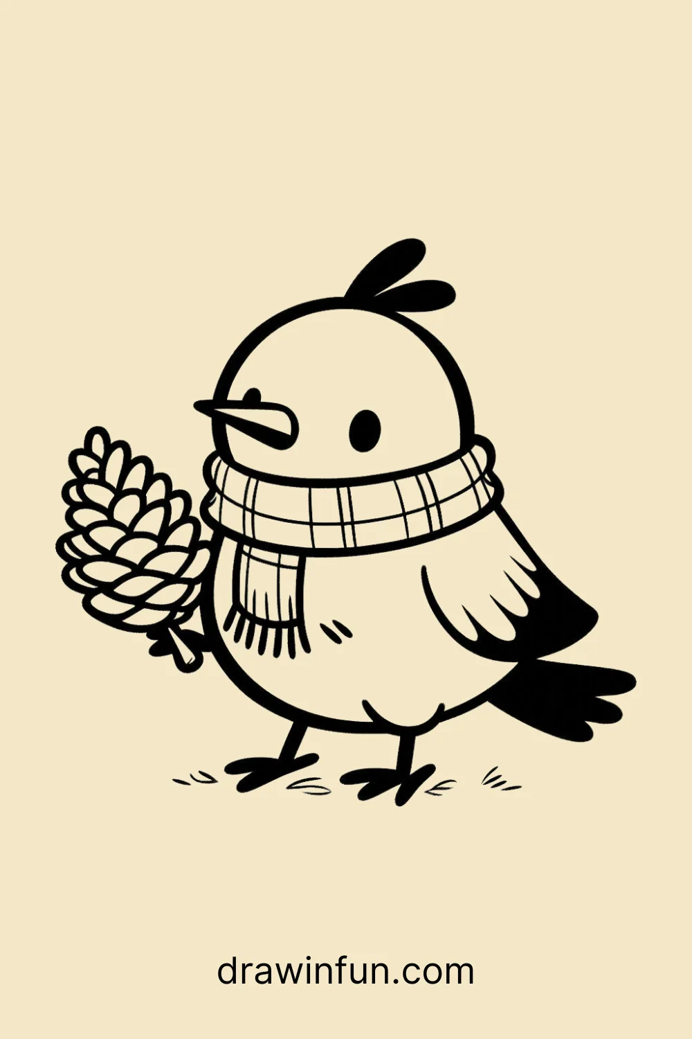 Crow with a Pinecone easy drawing