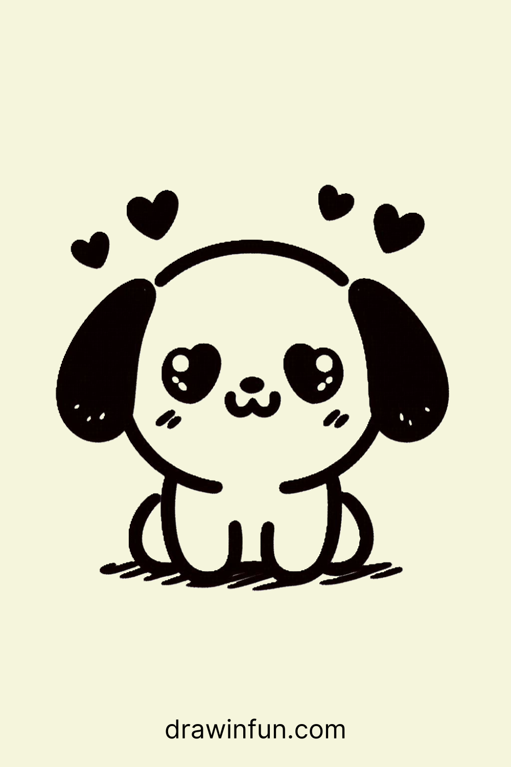 Puppy With Heart Shaped Eyes easy drawing