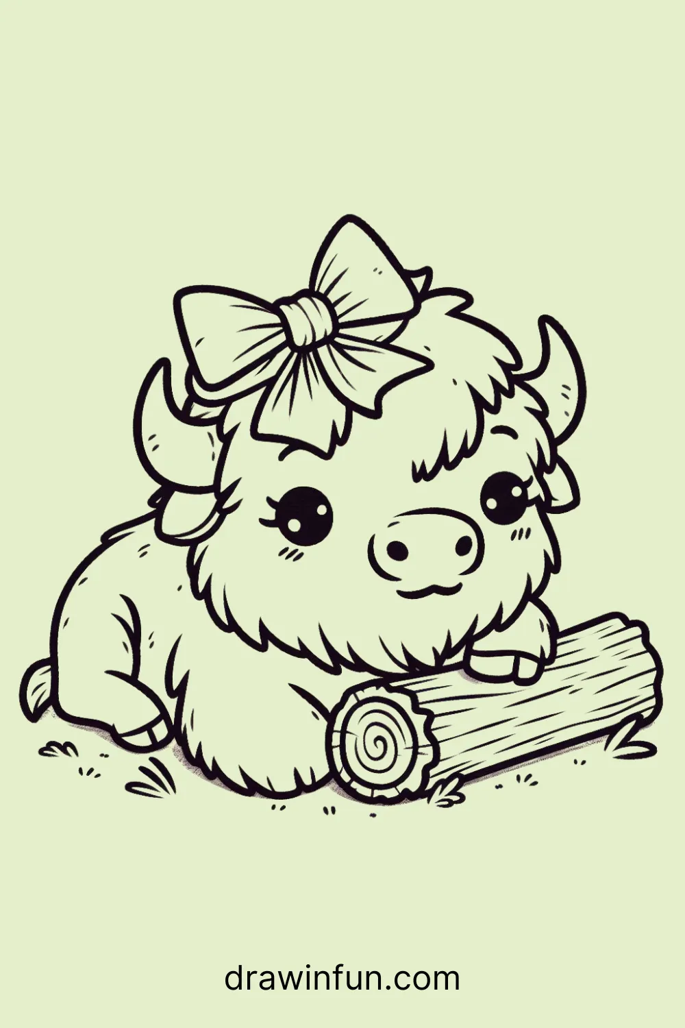 A bison with a cute bow easy drawing