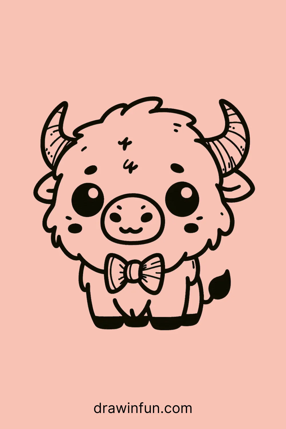 A bison with a cute bow tie easy drawing