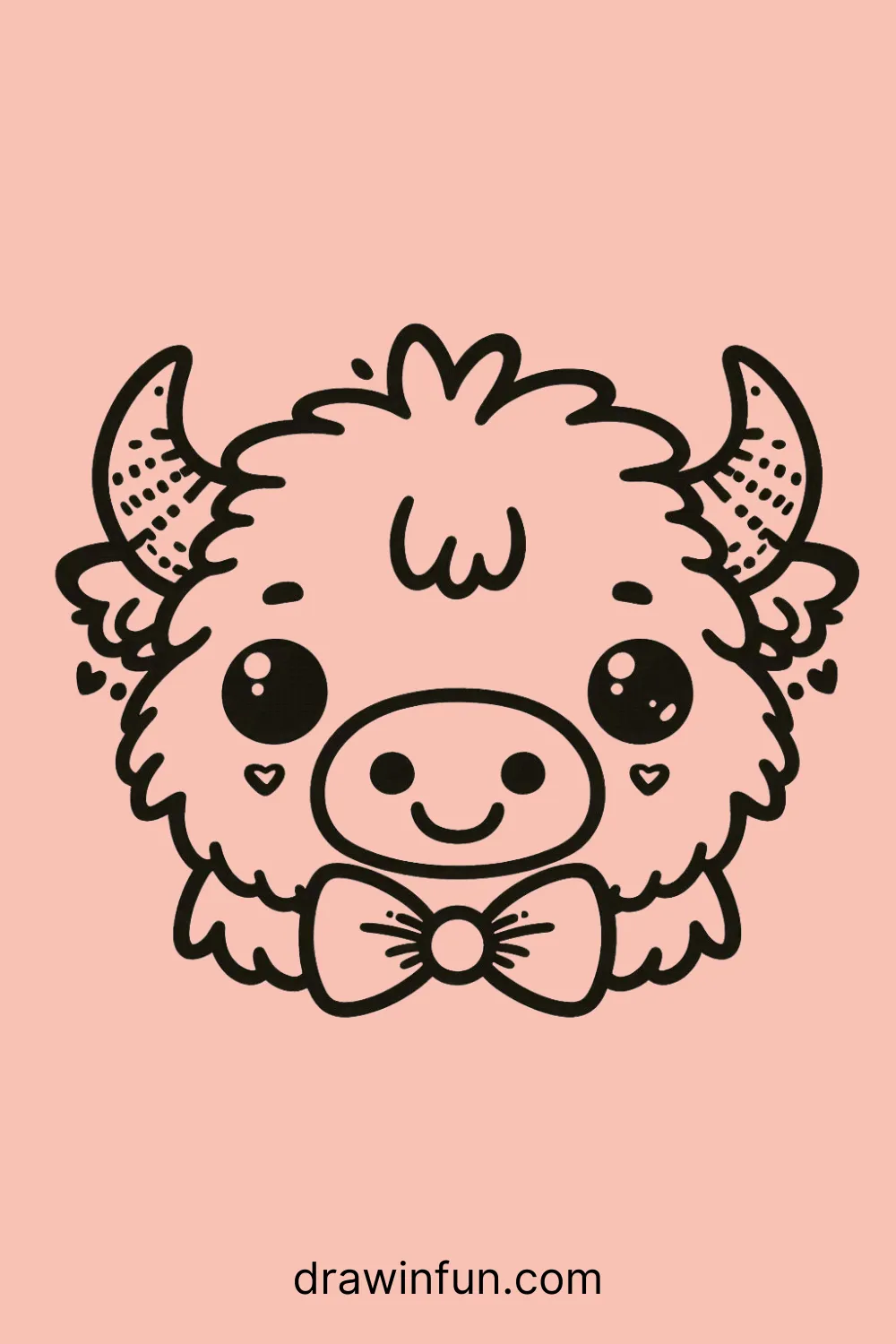 A bison with a cute bow tie easy drawing