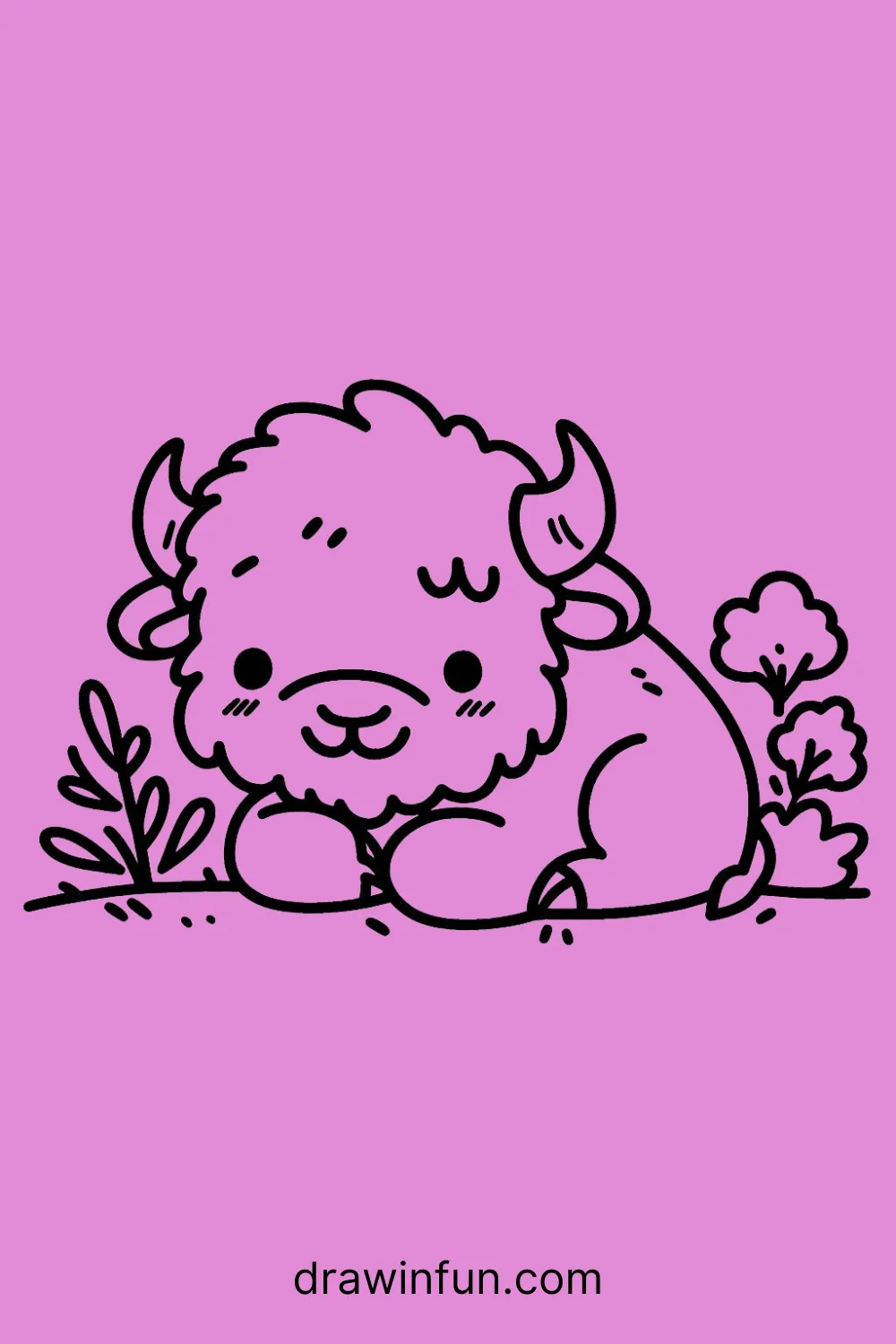 A bison with a gentle smile easy drawing