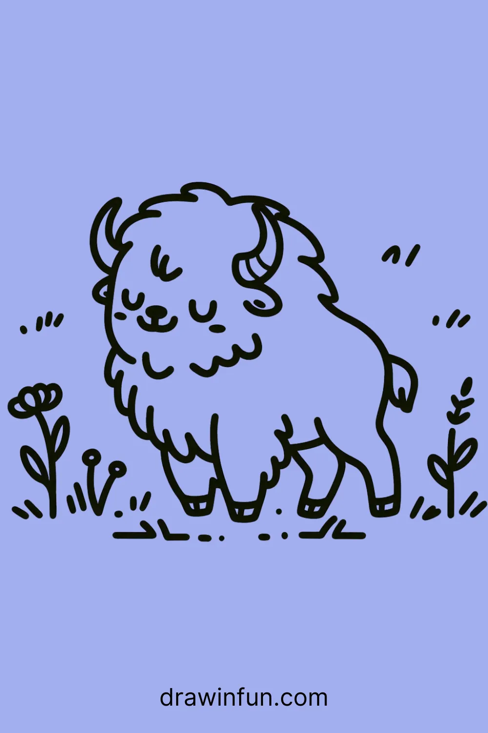 A bison with a joyful expression easy drawing