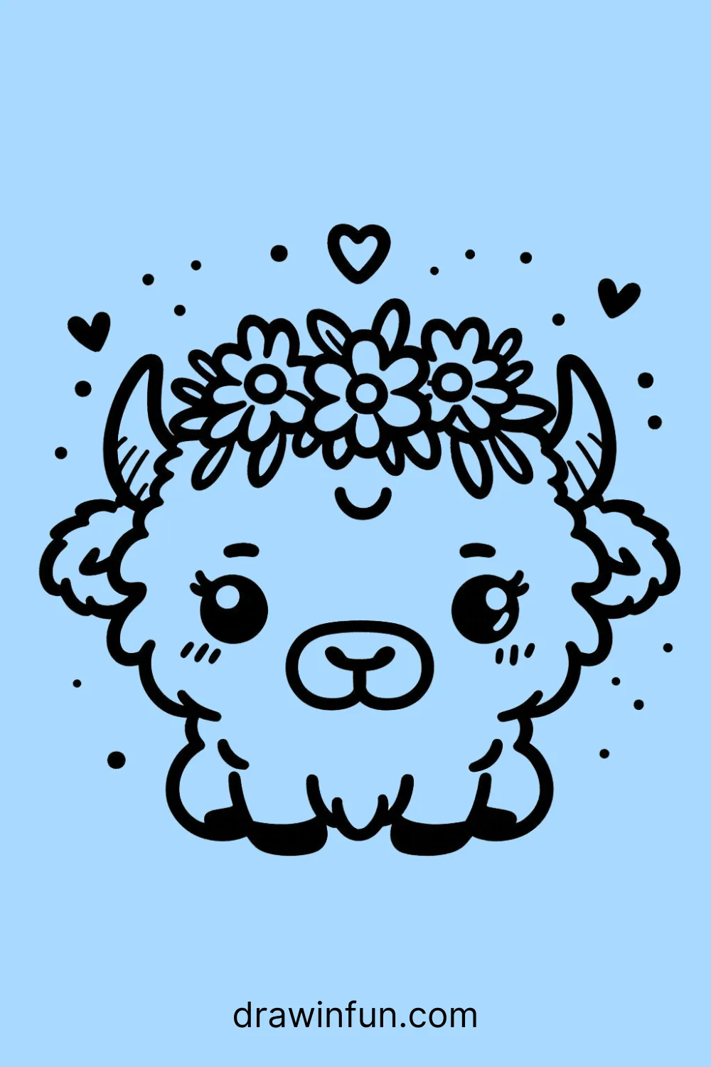 A bison with a small flower crown easy drawing