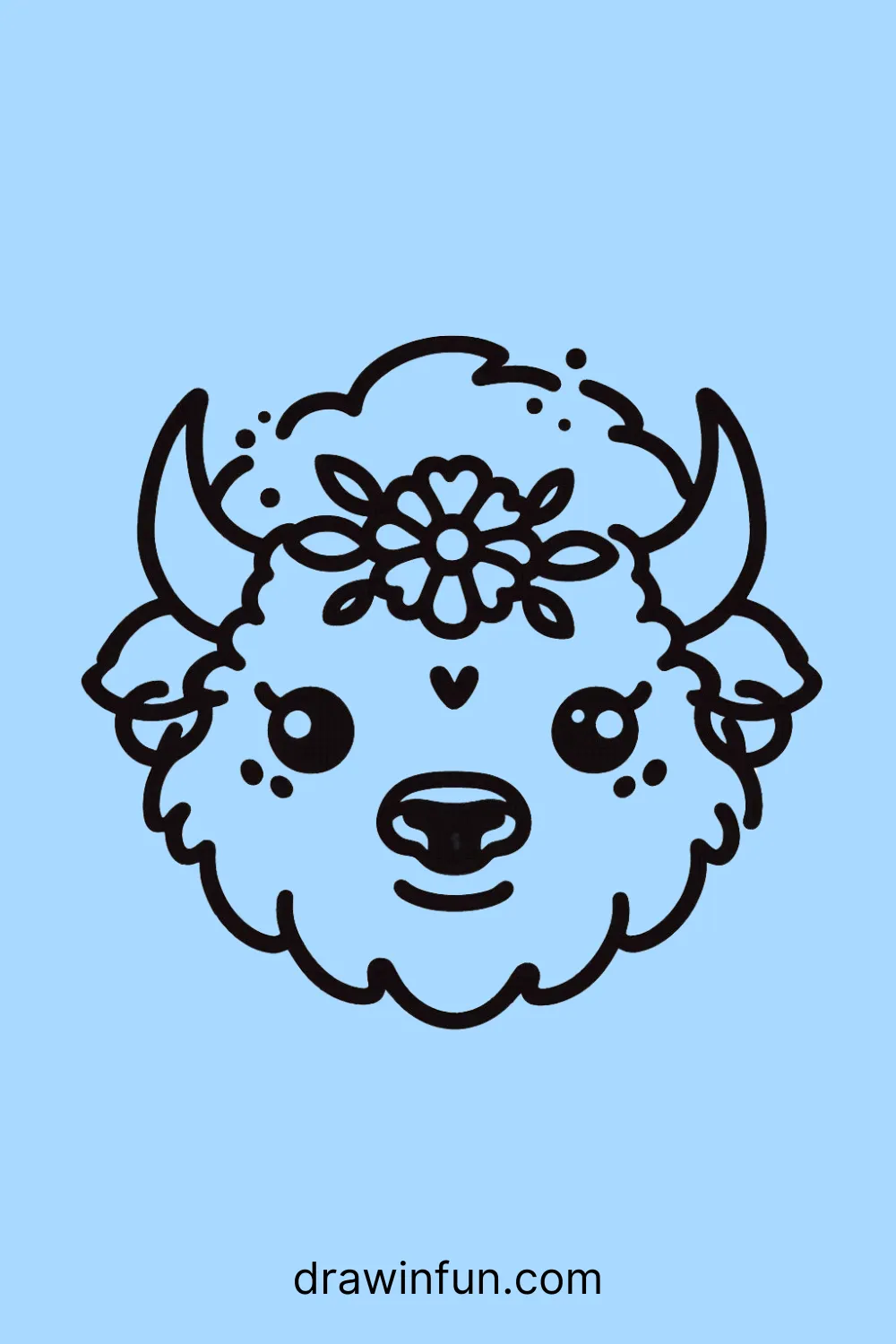 A bison with a small flower crown easy drawing