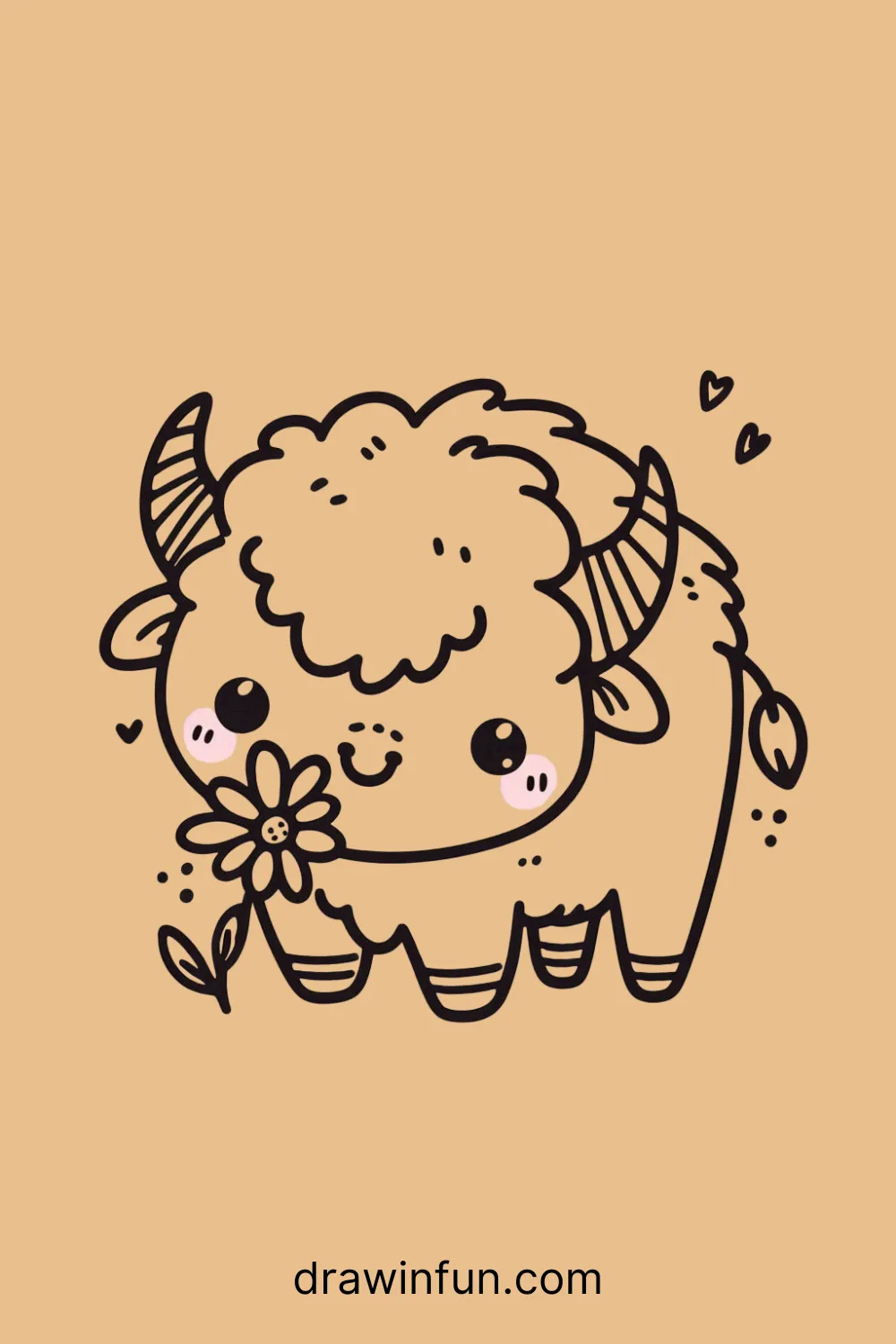 A bison with a small flower in its mouth easy drawing