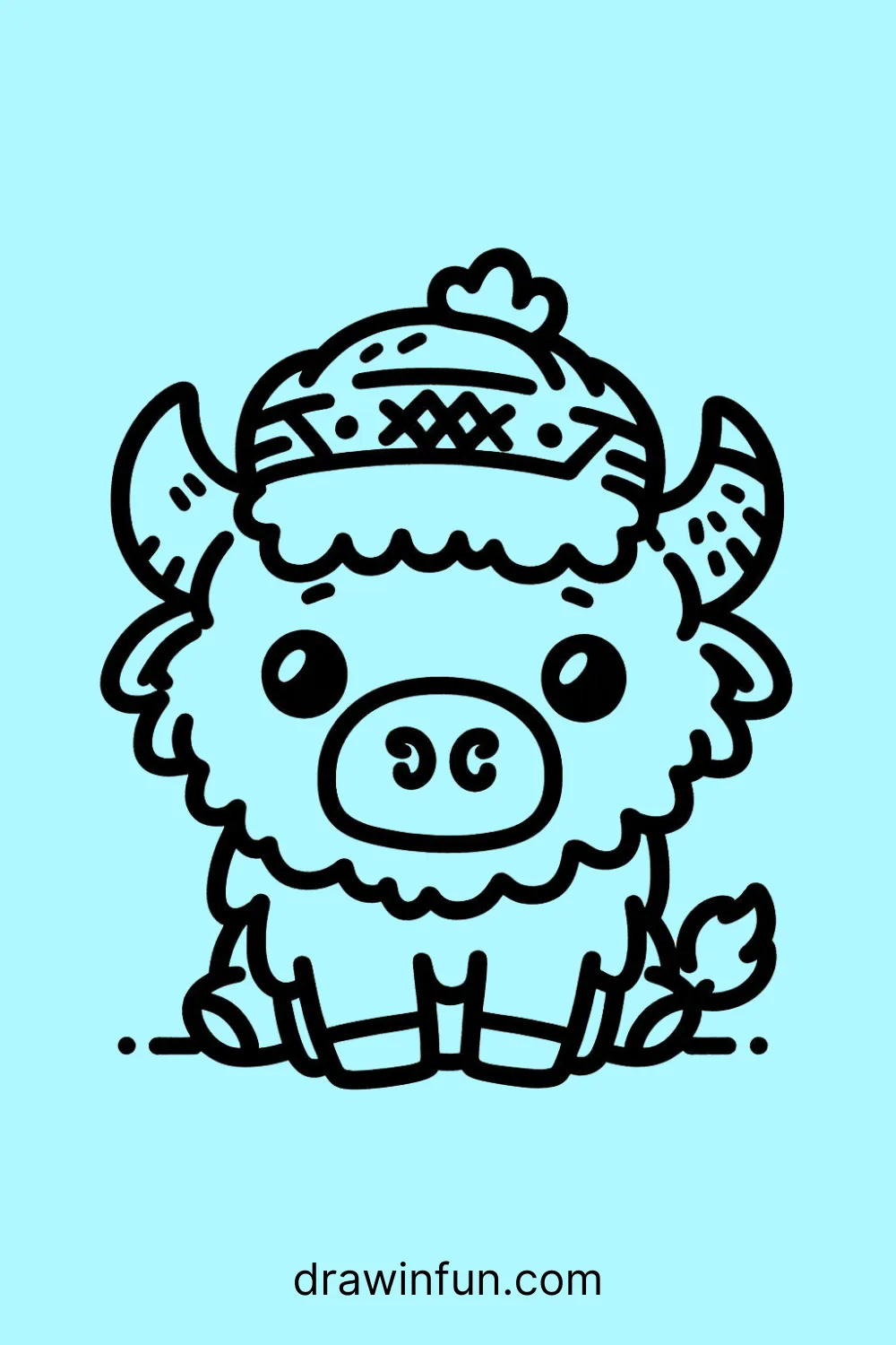 A bison with a small hat easy drawing