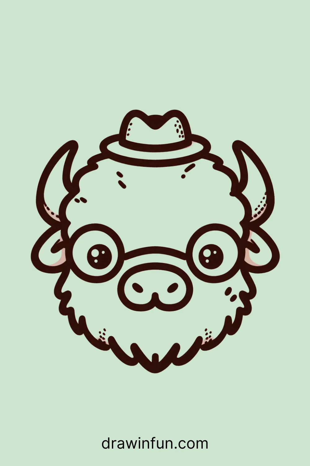 A bison with a tiny hat easy drawing