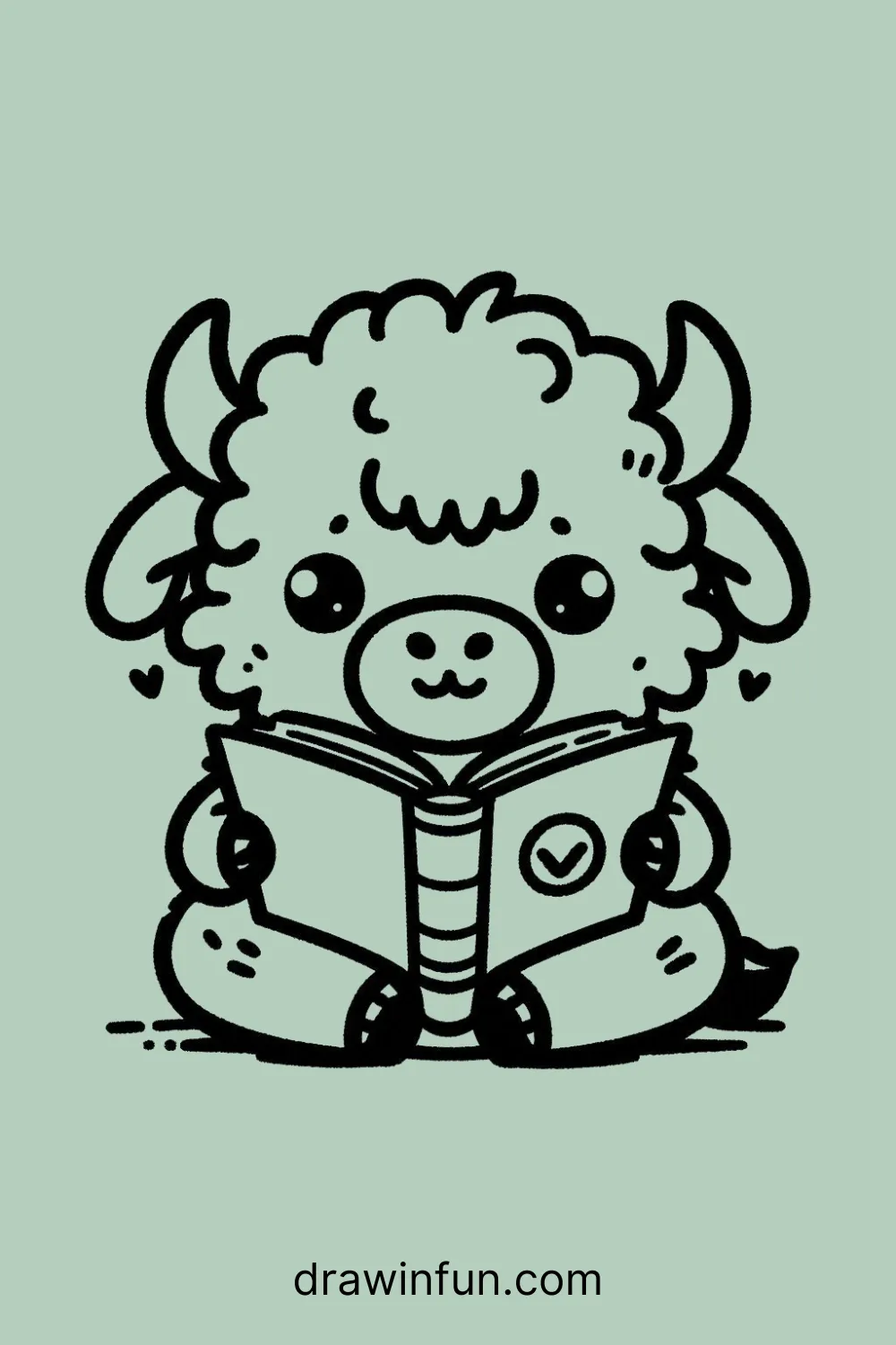 A bison with a tiny hat and glasses easy drawing