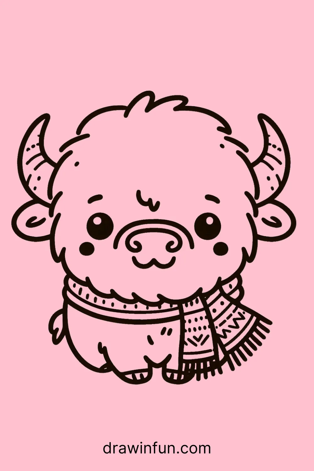 A bison with a small scarf easy drawing