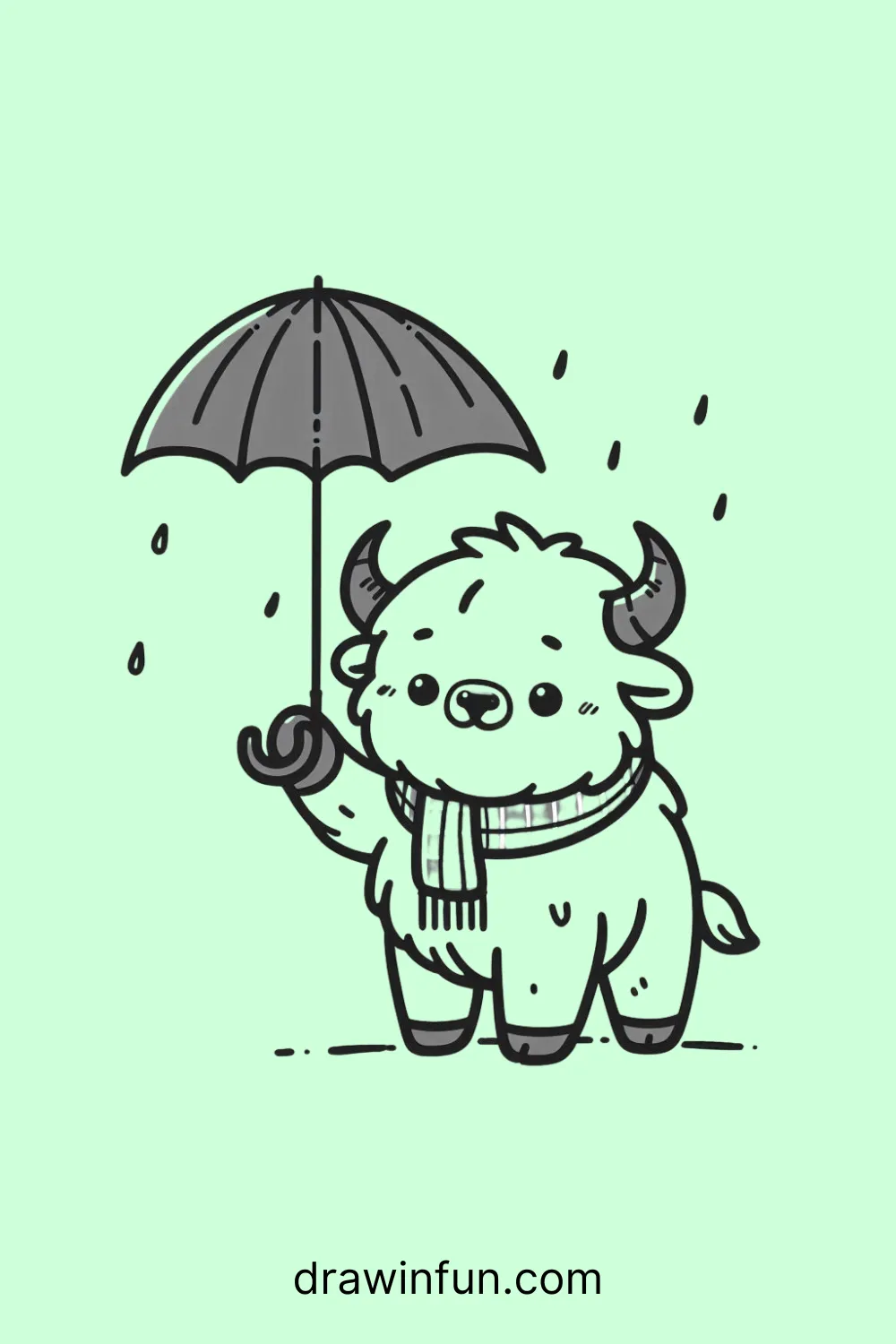 A bison with a tiny umbrella easy drawing