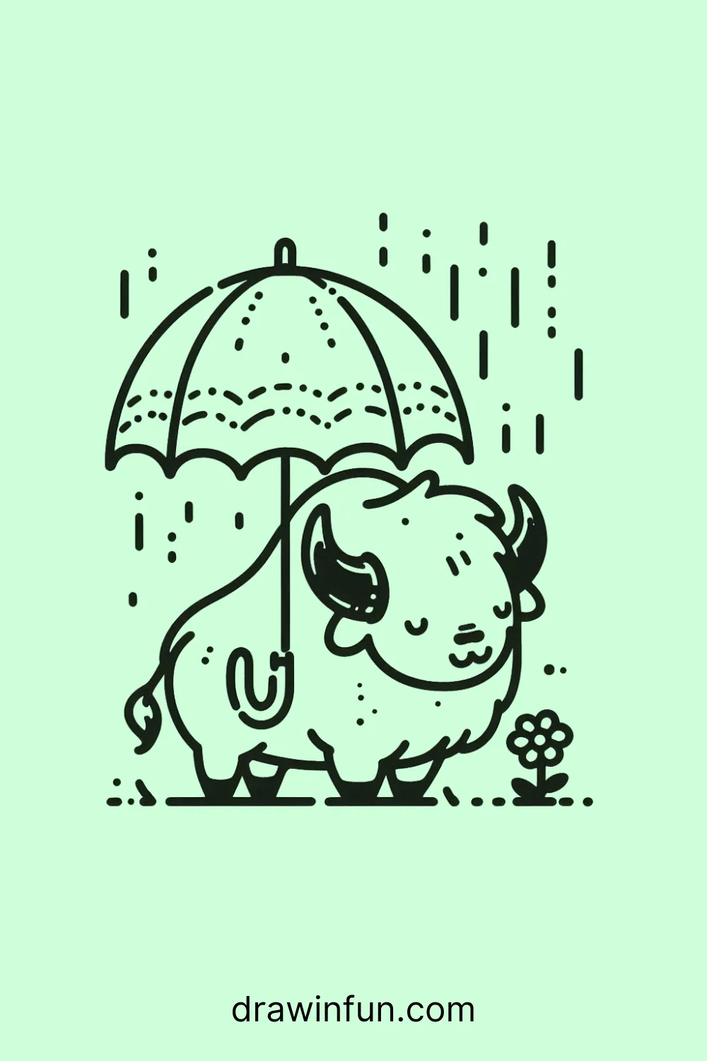 A bison with a tiny umbrella easy drawing